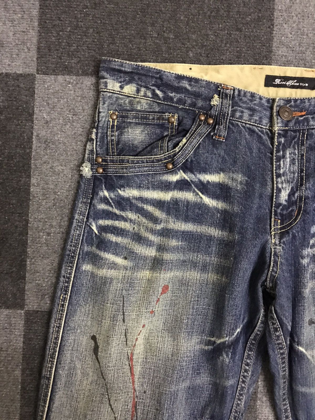 Japanese Brand Flare🔥D123 Root Three Japan Paint Splatter Flare Denim Size US 35 - 9 Thumbnail