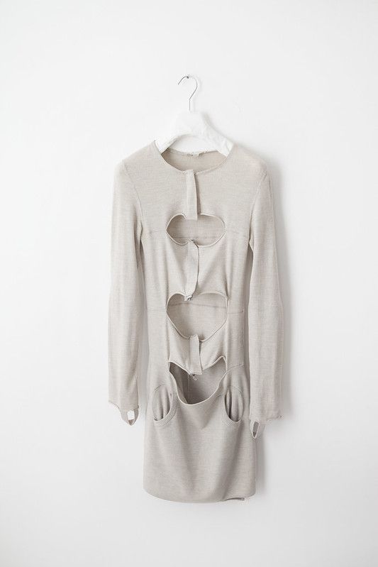 Image of Helmut Lang Aw03 Cut-Out Bondage Dress in Off White, Women's (Size Small)