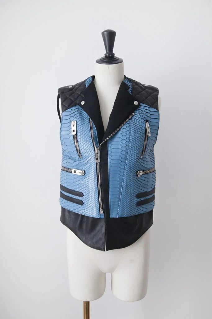 Balenciaga SS11 blue leather biker vest | Grailed