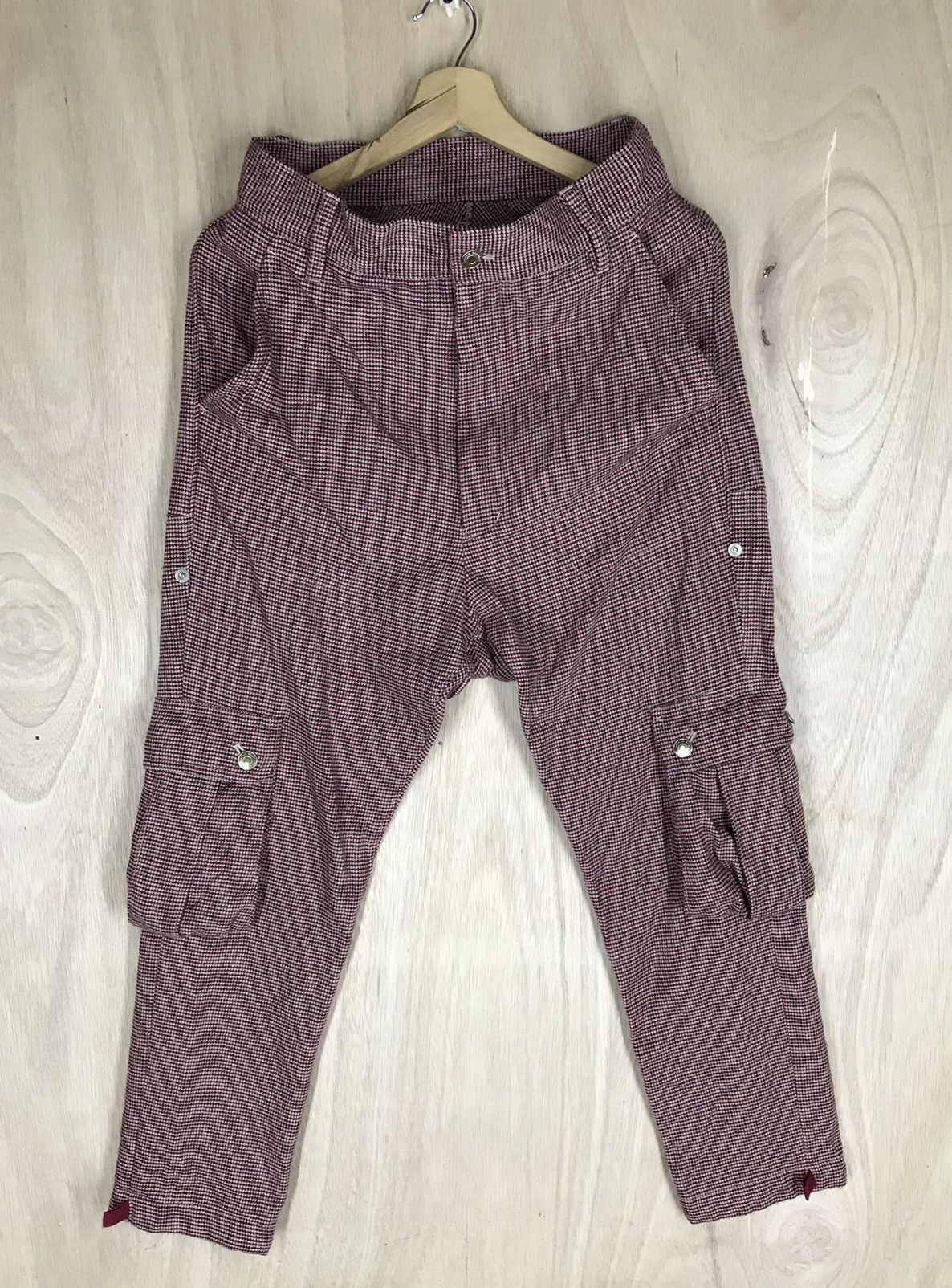 image of Issey Miyake Mercibeaucoup Jevous Enprie Cargo Pants in Checkered, Men's (Size 29)