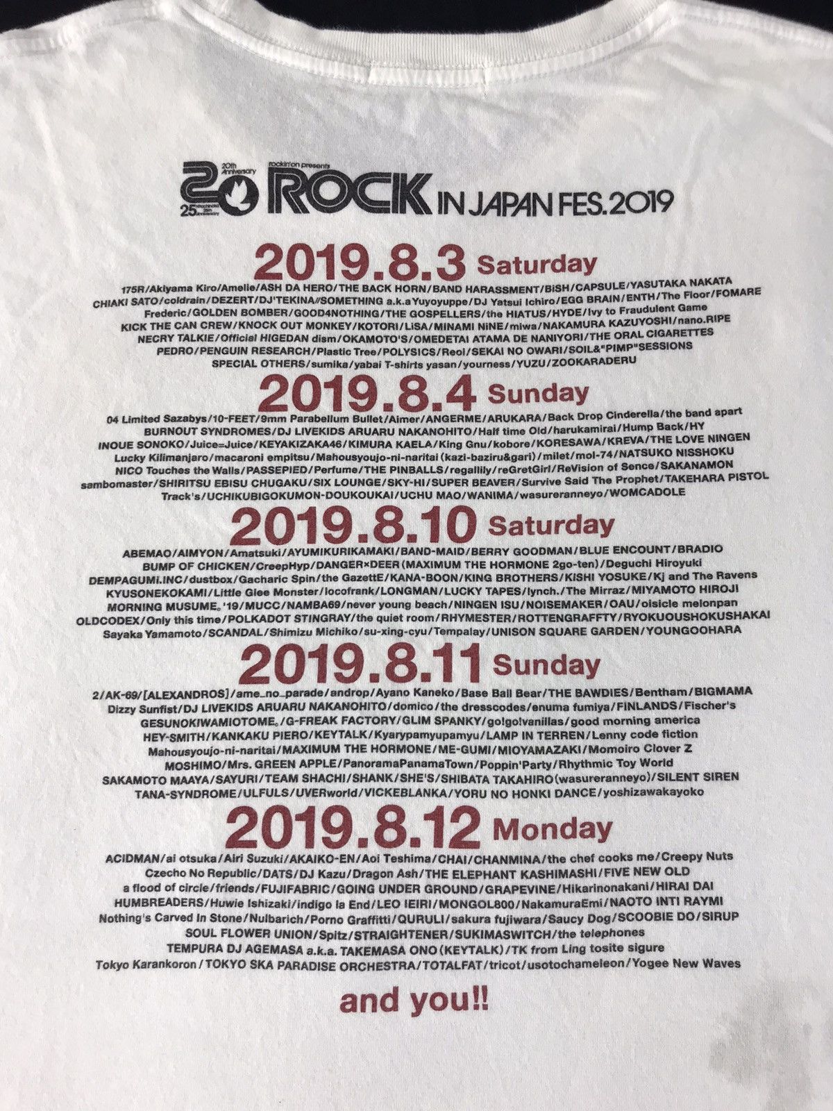 Band Tees Rockin’on Rock In Japan Fest 2019 Tour Band List Tee Size US L / EU 52-54 / 3 - 4 Thumbnail