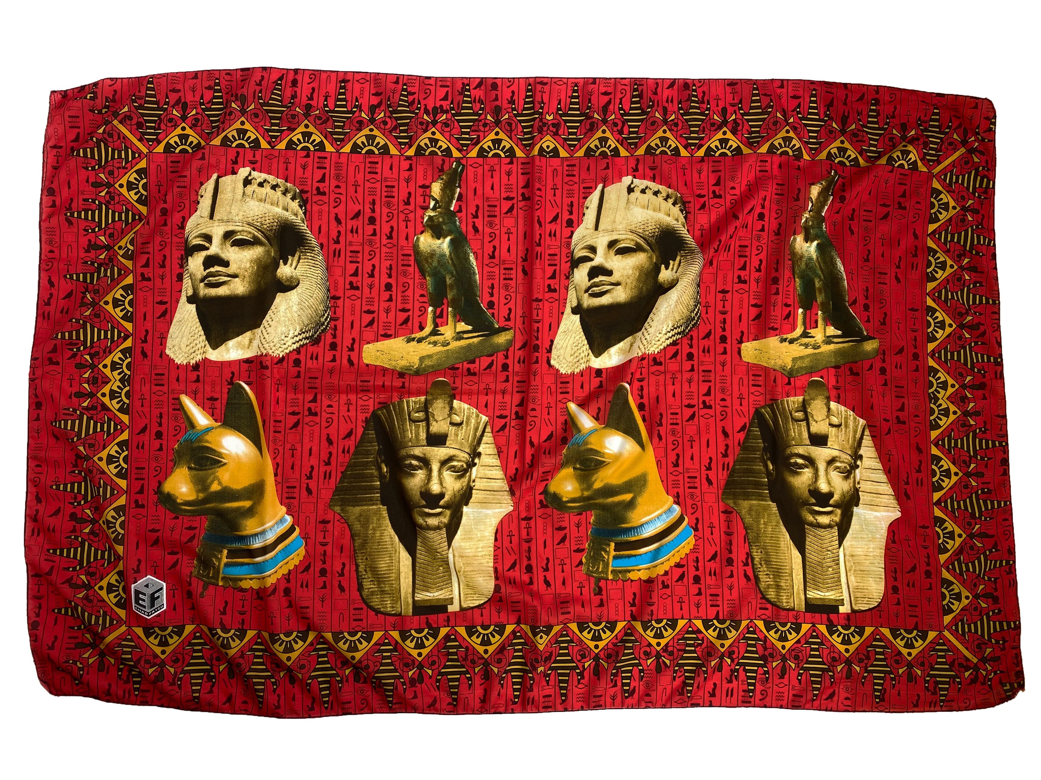 Vintage Ehab Fayed Vintage Egyptian Pharaoh Hieroglyphics Scarf Size ONE SIZE - 2 Thumbnail
