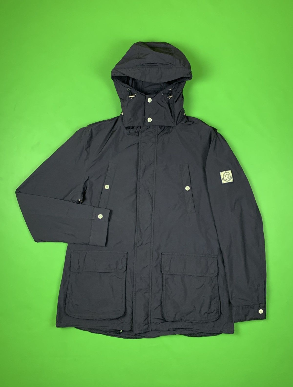 image of Moncler x Moncler Gamme Bleu By Thom Browne Nylon Parka Coat Jacket in Dark Blue (Size Medium)