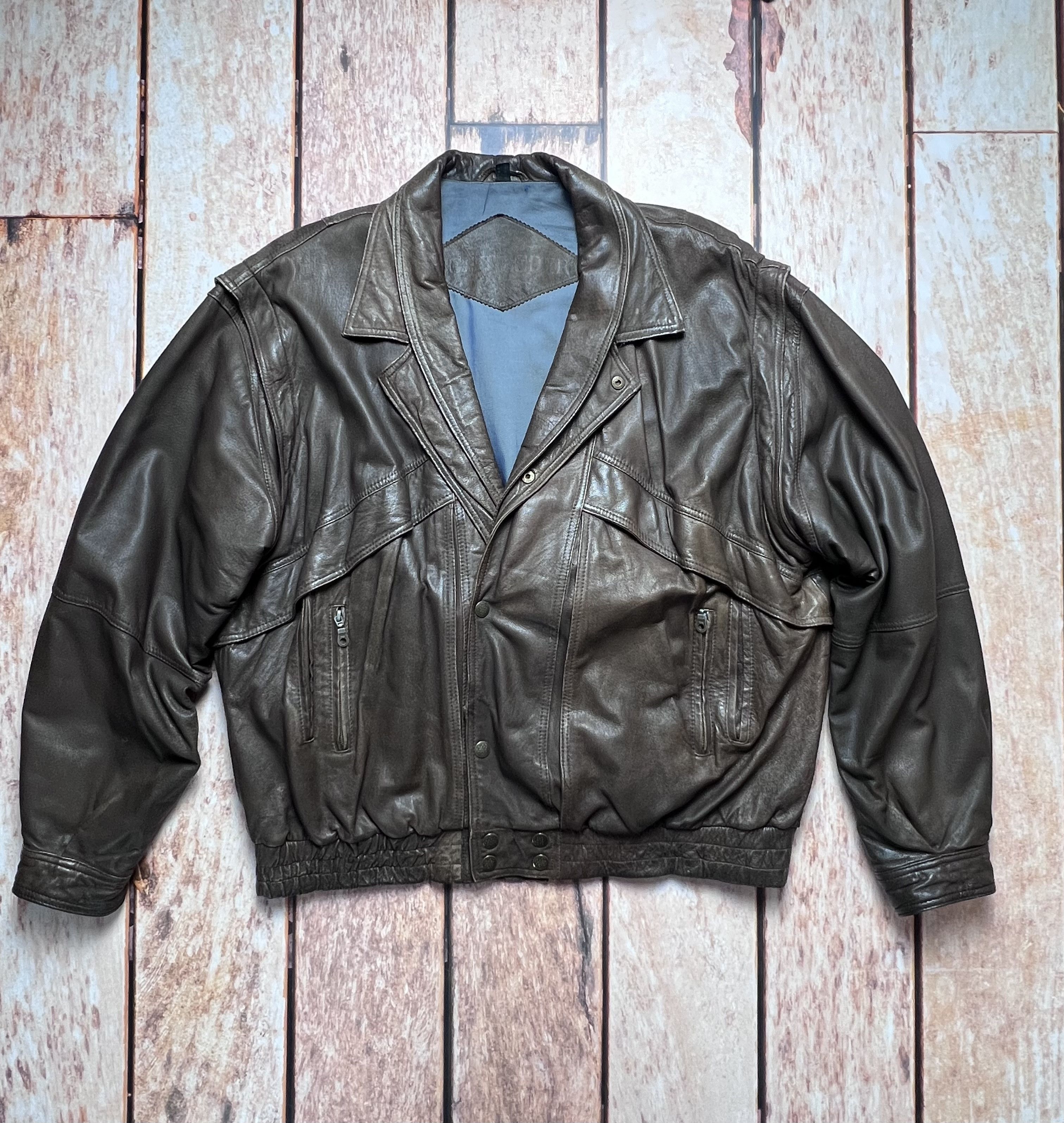 image of Genuine Leather x Vintage Leather Jacket,aged In Vintage Styledetachable Sleeves in Brown (Size 2XL