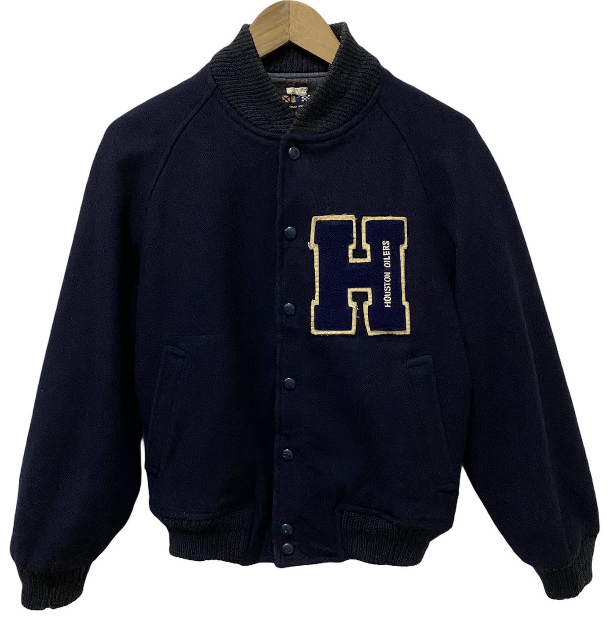 Van 🔥 Vintage Van Houston Oilers Patchwork Varsity Jacket Size US M / EU 48-50 / 2 - 1 Thumbnail
