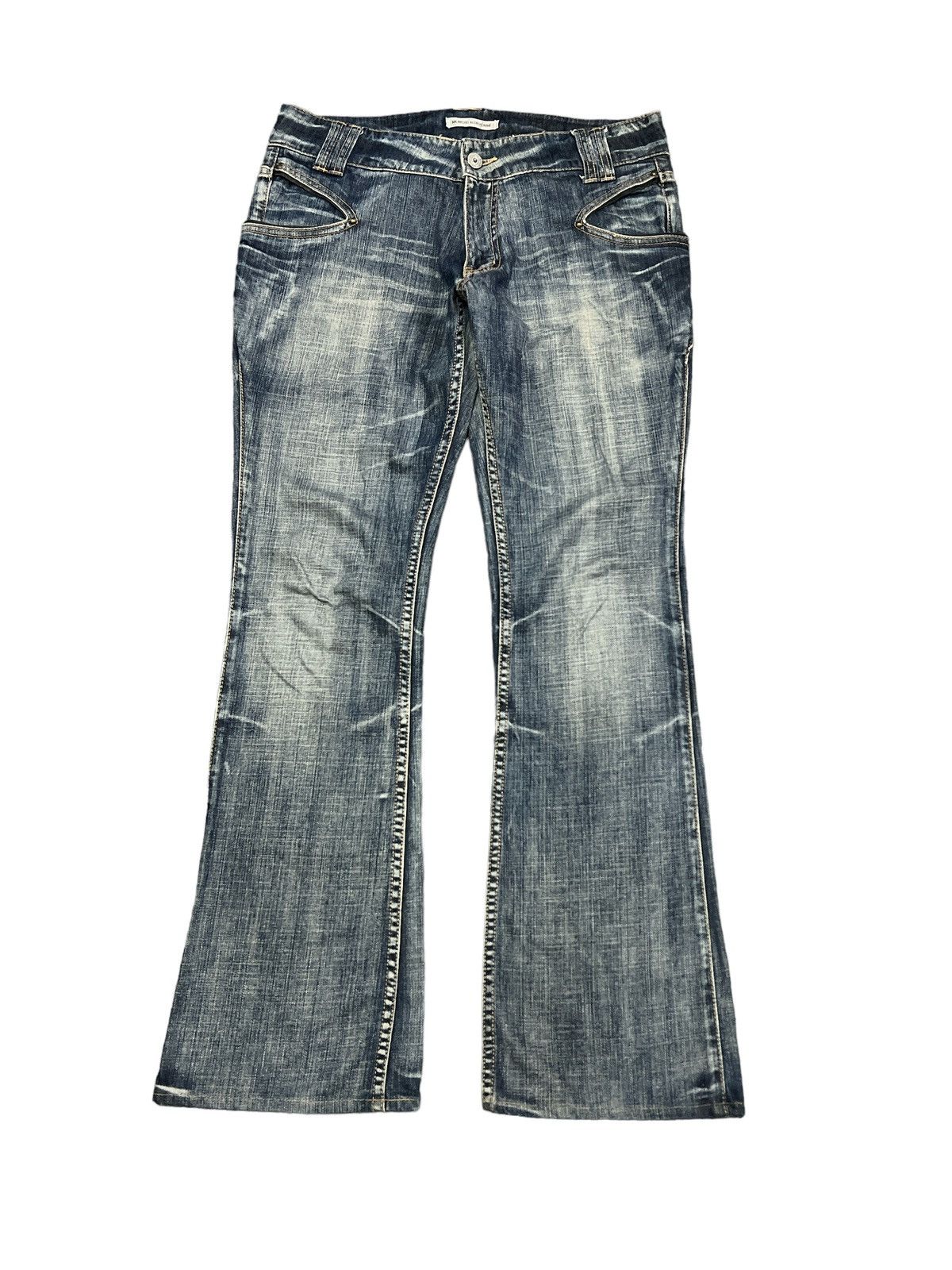 image of Avant Garde x Michel Klein Flaredmk Michel Klein Homme Distressed Denim Pant in Blue (Size 32)