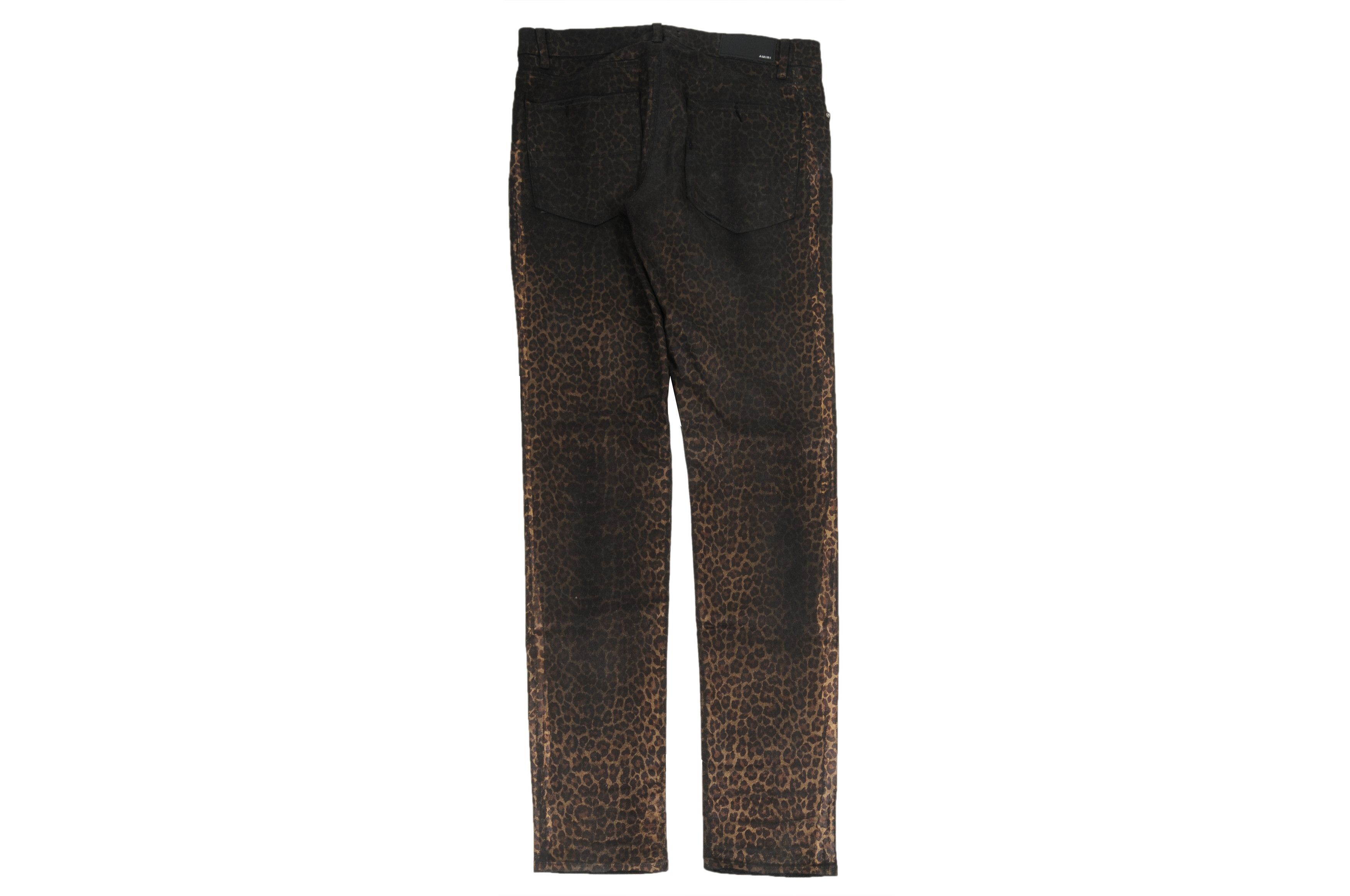 Amiri Leopard Print Broken Knee Distressed Stretch Denim Jeans Size US 34 / EU 50 - 2 Thumbnail