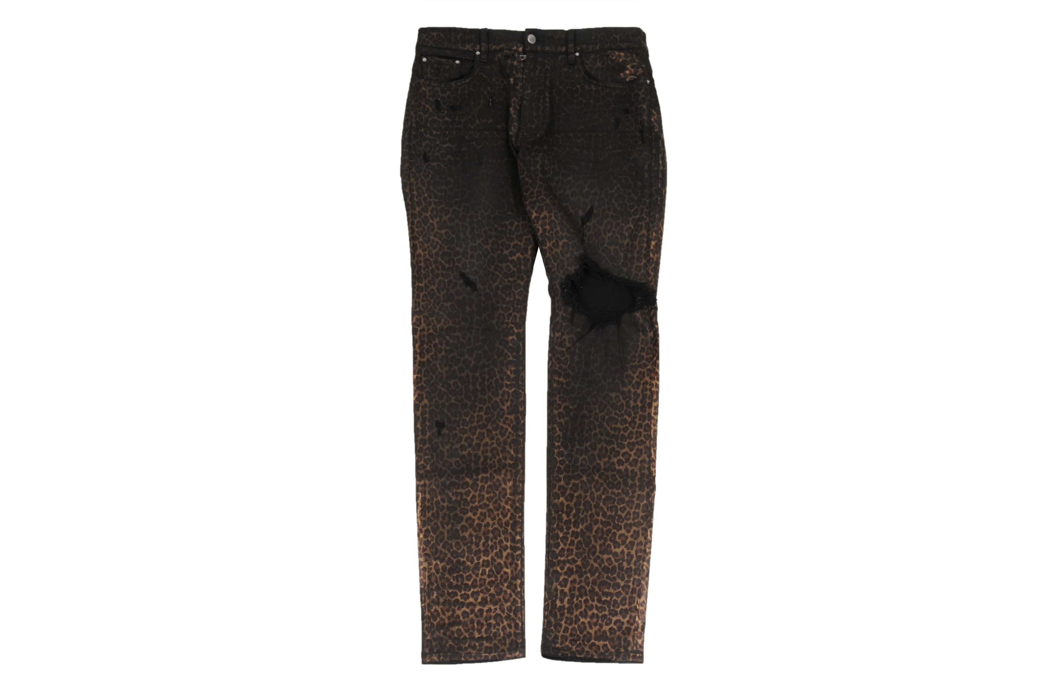 Amiri Leopard Print Broken Knee Distressed Stretch Denim Jeans Size US 34 / EU 50 - 1 Thumbnail
