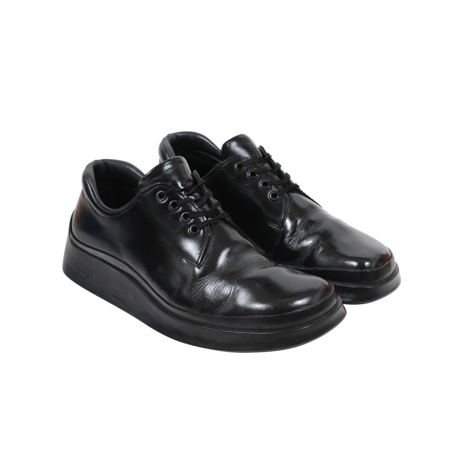 Prada Black Leather Lace Up AW99 Derby Chunky Runway - 01686 Size US 7.5 / EU 40-41 - 2 Thumbnail