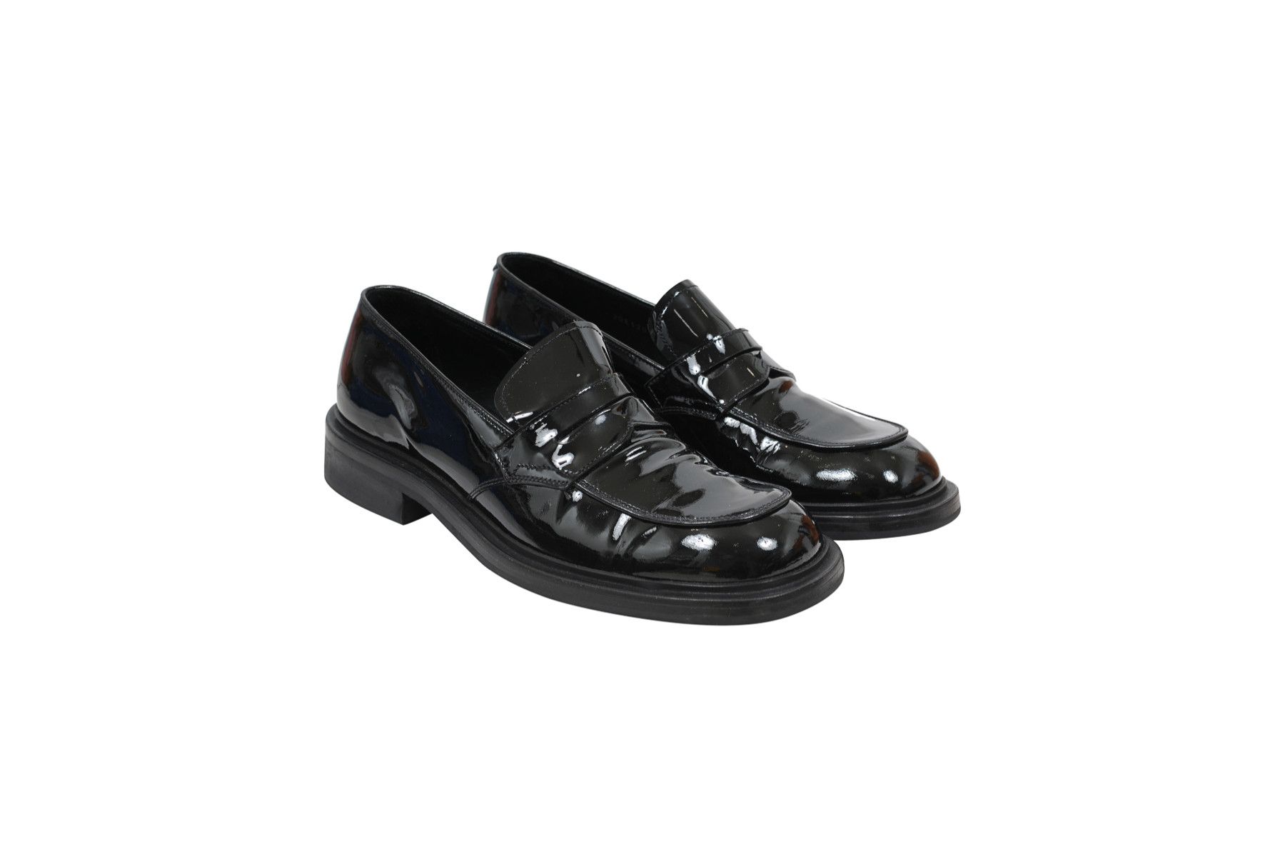 Pre-owned Prada Black Patent Leather Square Penny Loafers - 01686