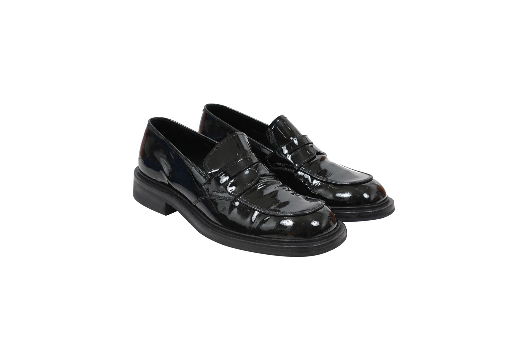 image of Prada Black Patent Leather Square Penny Loafers - 01686, Men's (Size 11)
