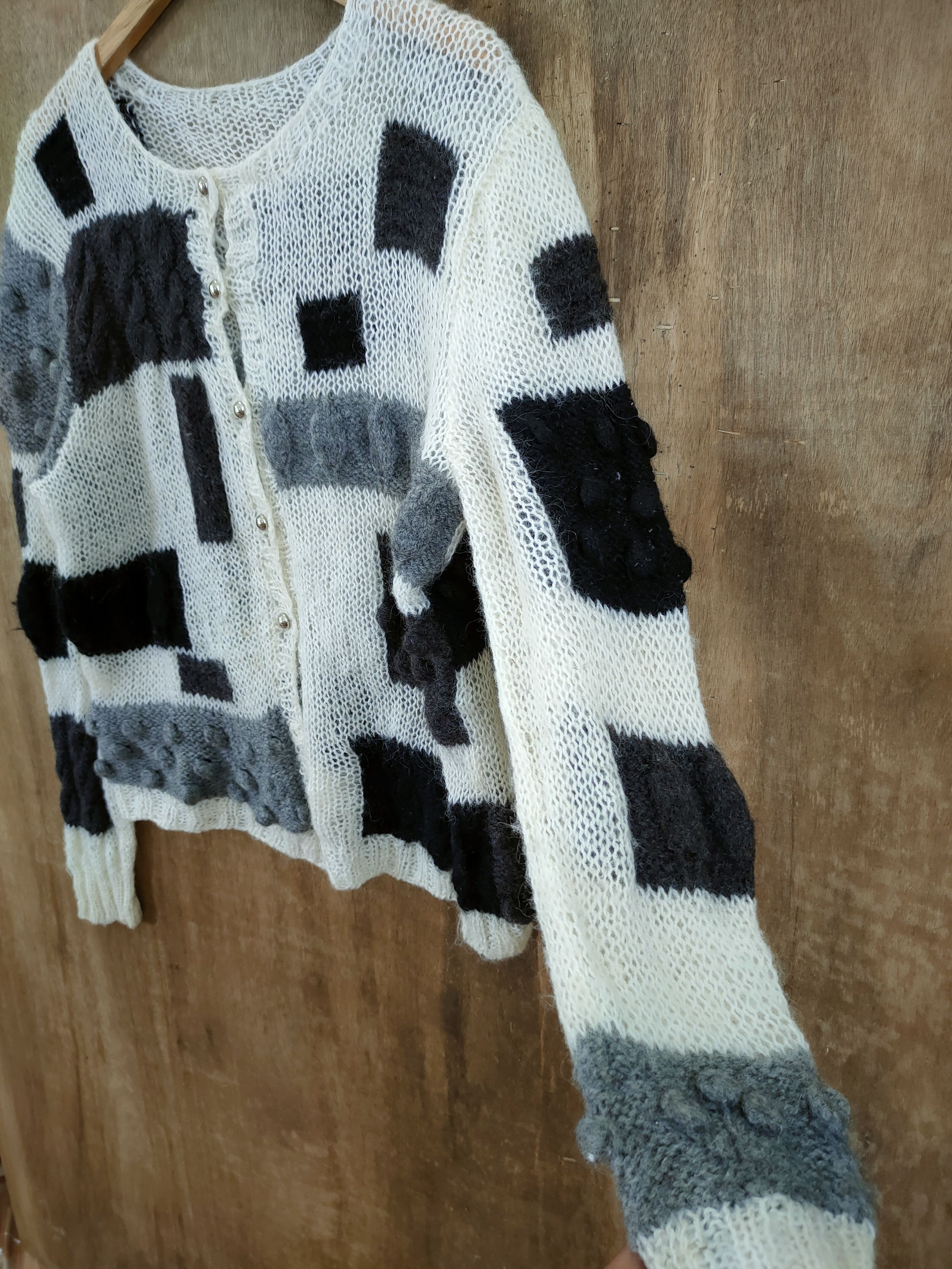 Vintage DL Japan thin mohair crochet meshnet patch knitwear #46-815 Size US M / EU 48-50 / 2 - 7 Thumbnail