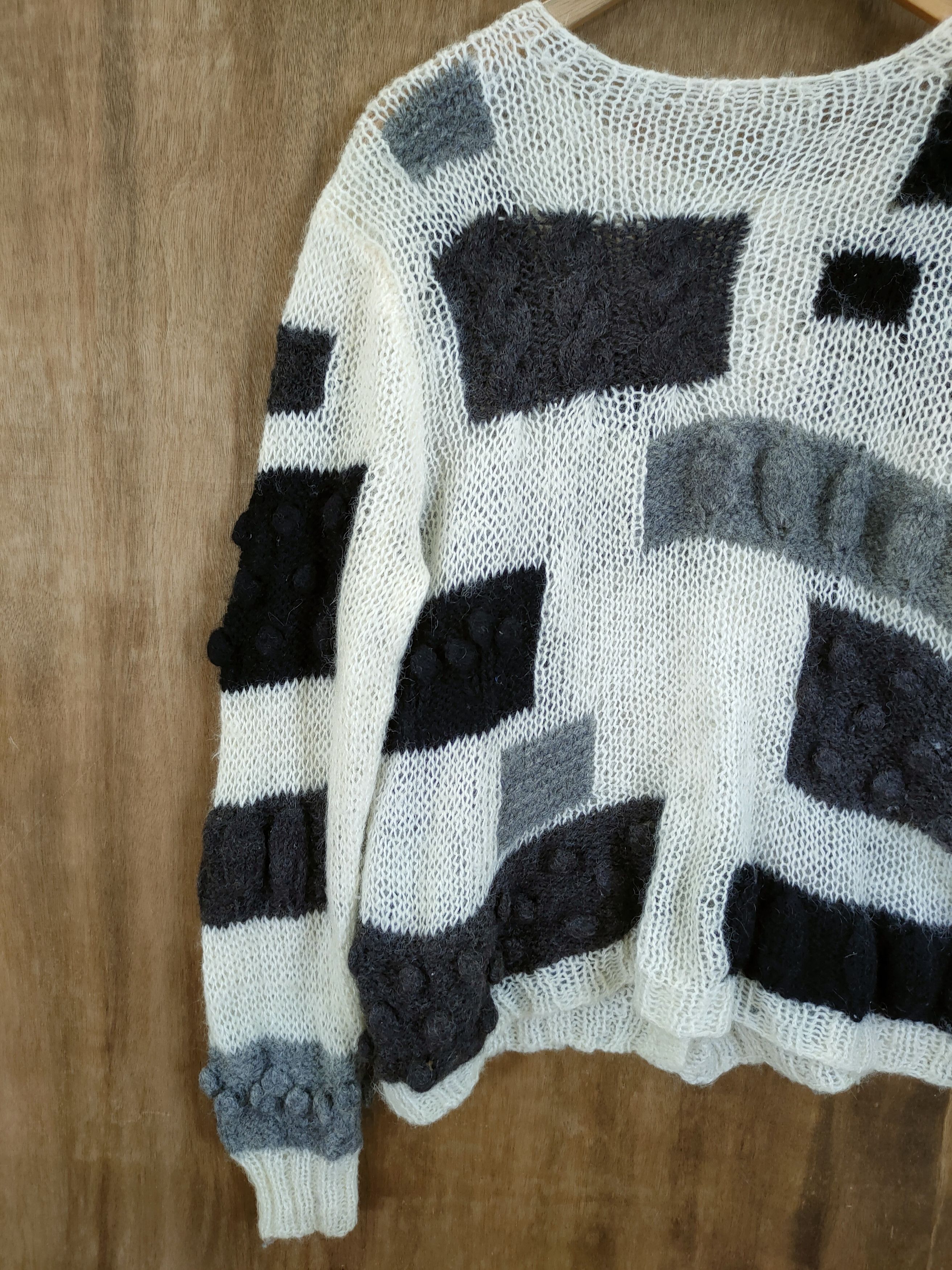 Vintage DL Japan thin mohair crochet meshnet patch knitwear #46-815 Size US M / EU 48-50 / 2 - 9 Thumbnail