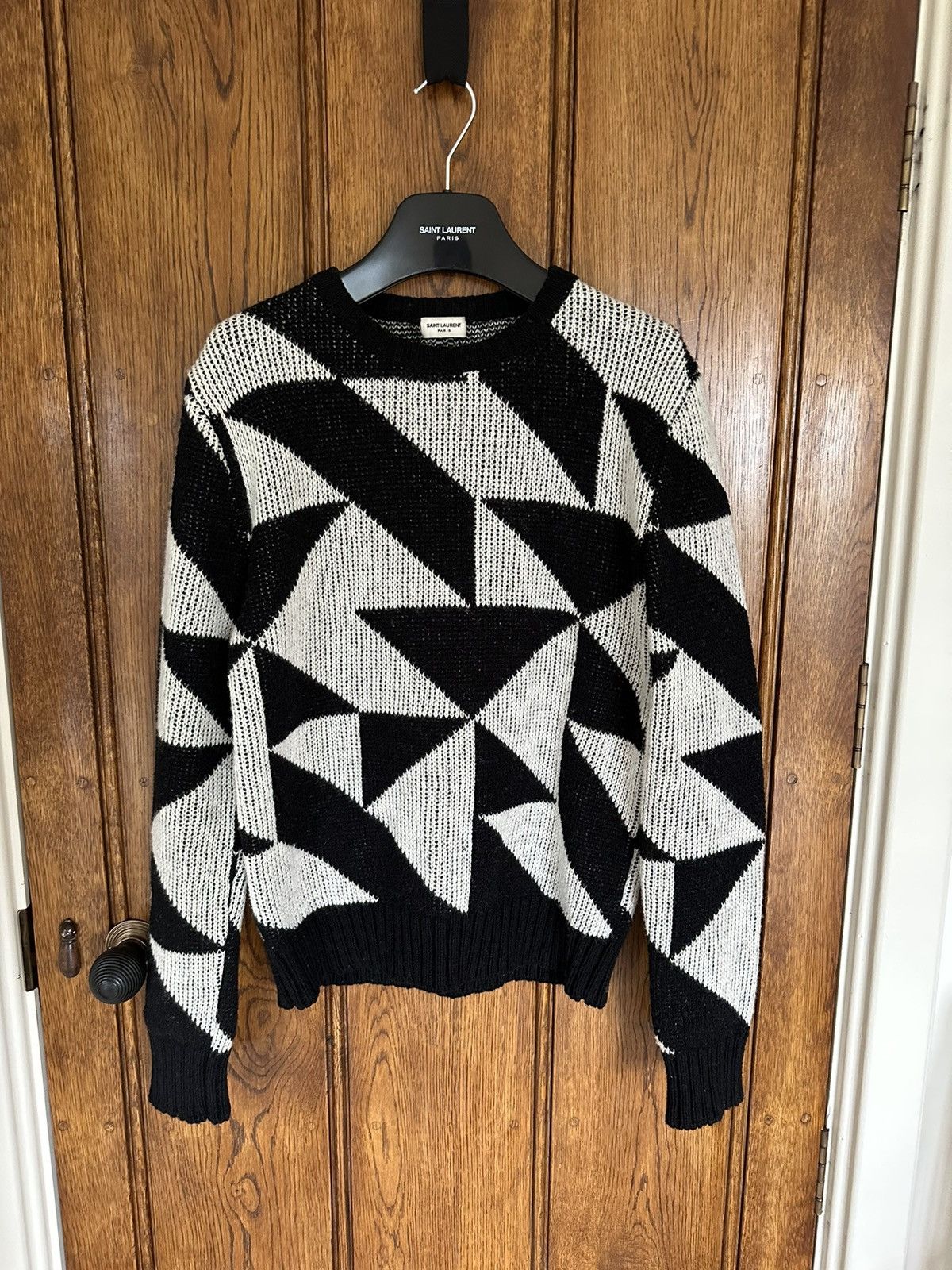 image of Saint Laurent Paris Fw15 Saint Laurent Geometric Wool Sweater Grail Hedi Slimane in Black White (Si