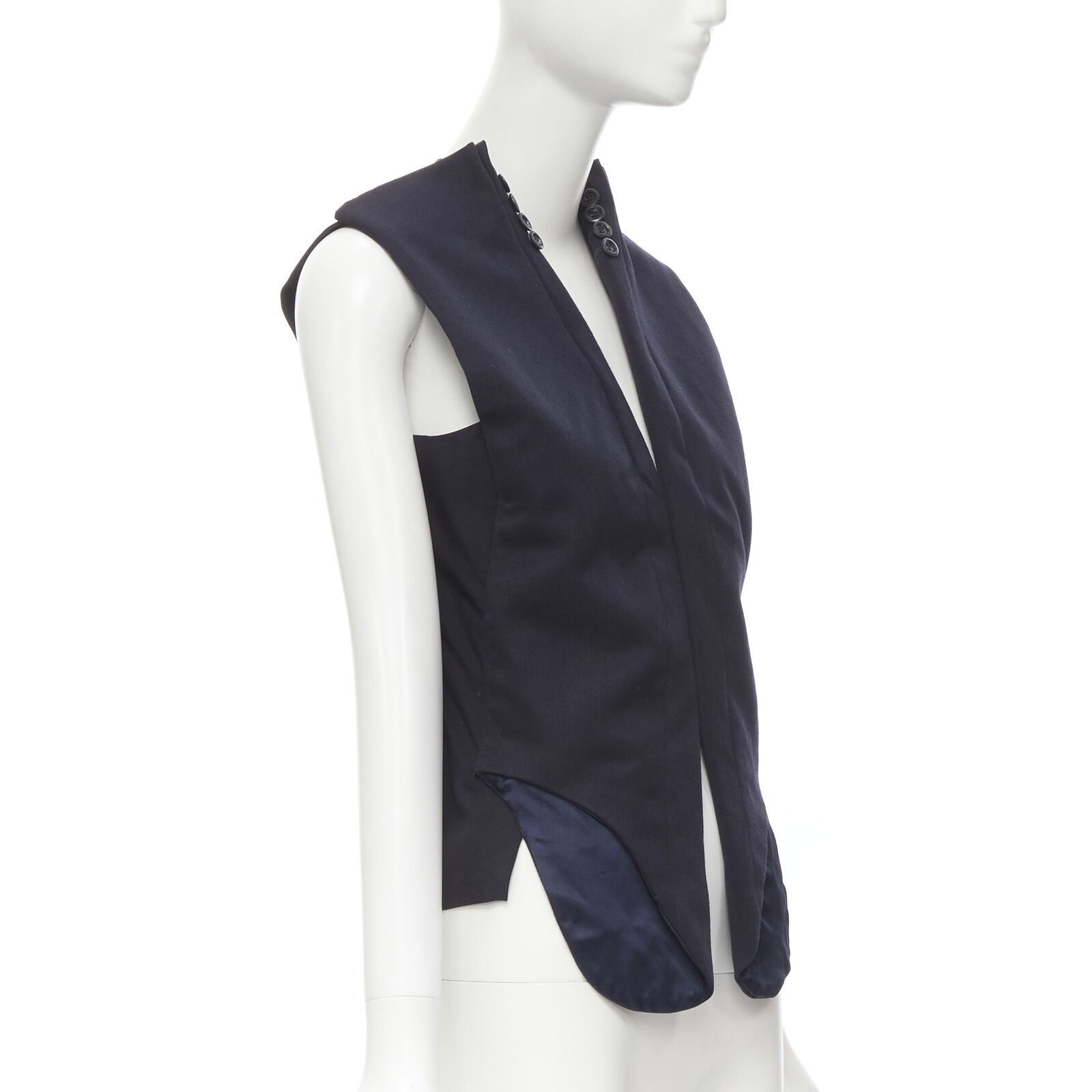 image of Maison Margiela Maison Martin Margiela Artisanal 2003 Runway Navy Deconstructed Sleeves Vest, Women