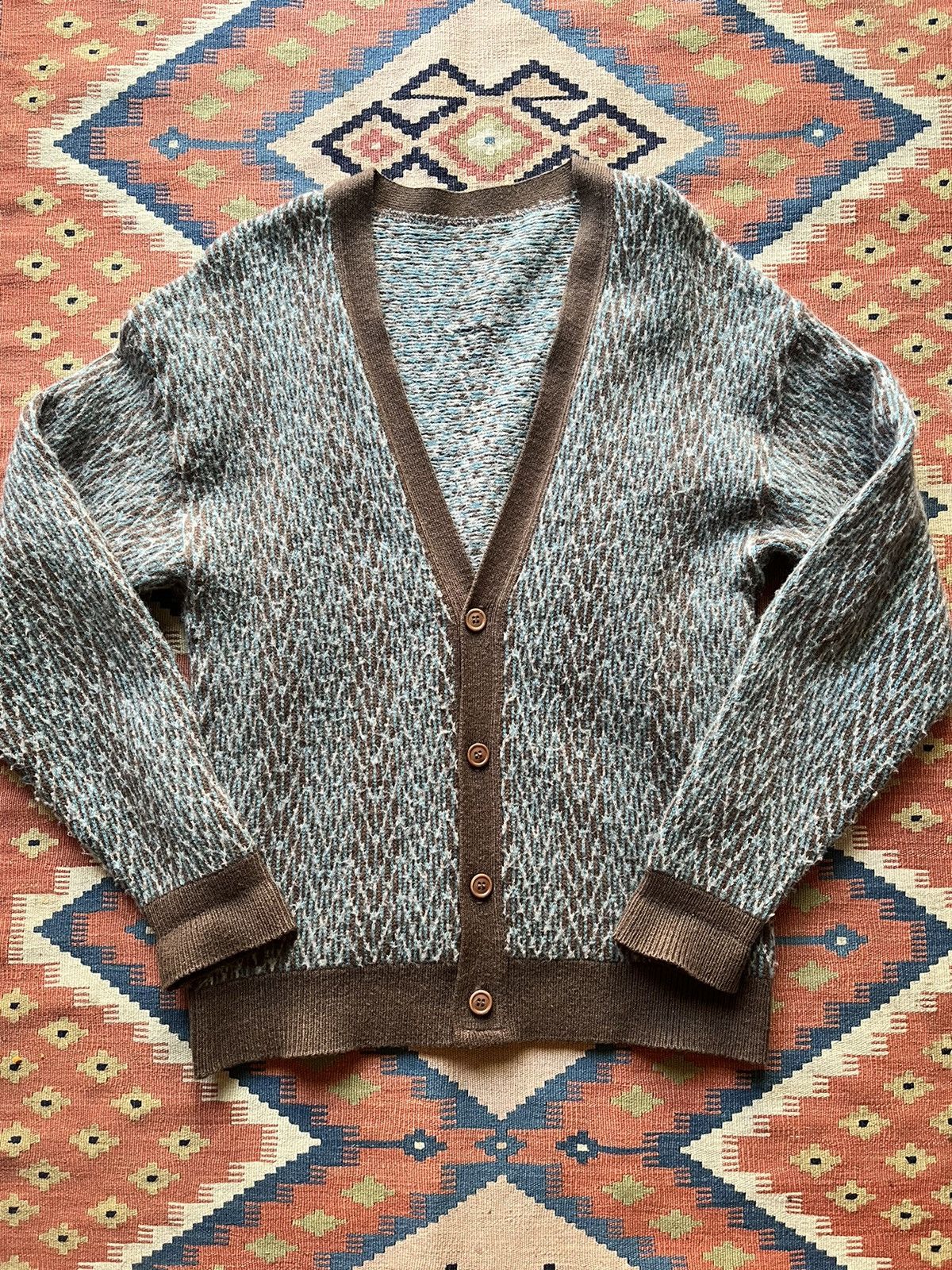 image of Archival Clothing x Vintage Mohair Knit Cardigan Fuzzy Kurt Cobain in Brown/Blue (Size Medium)