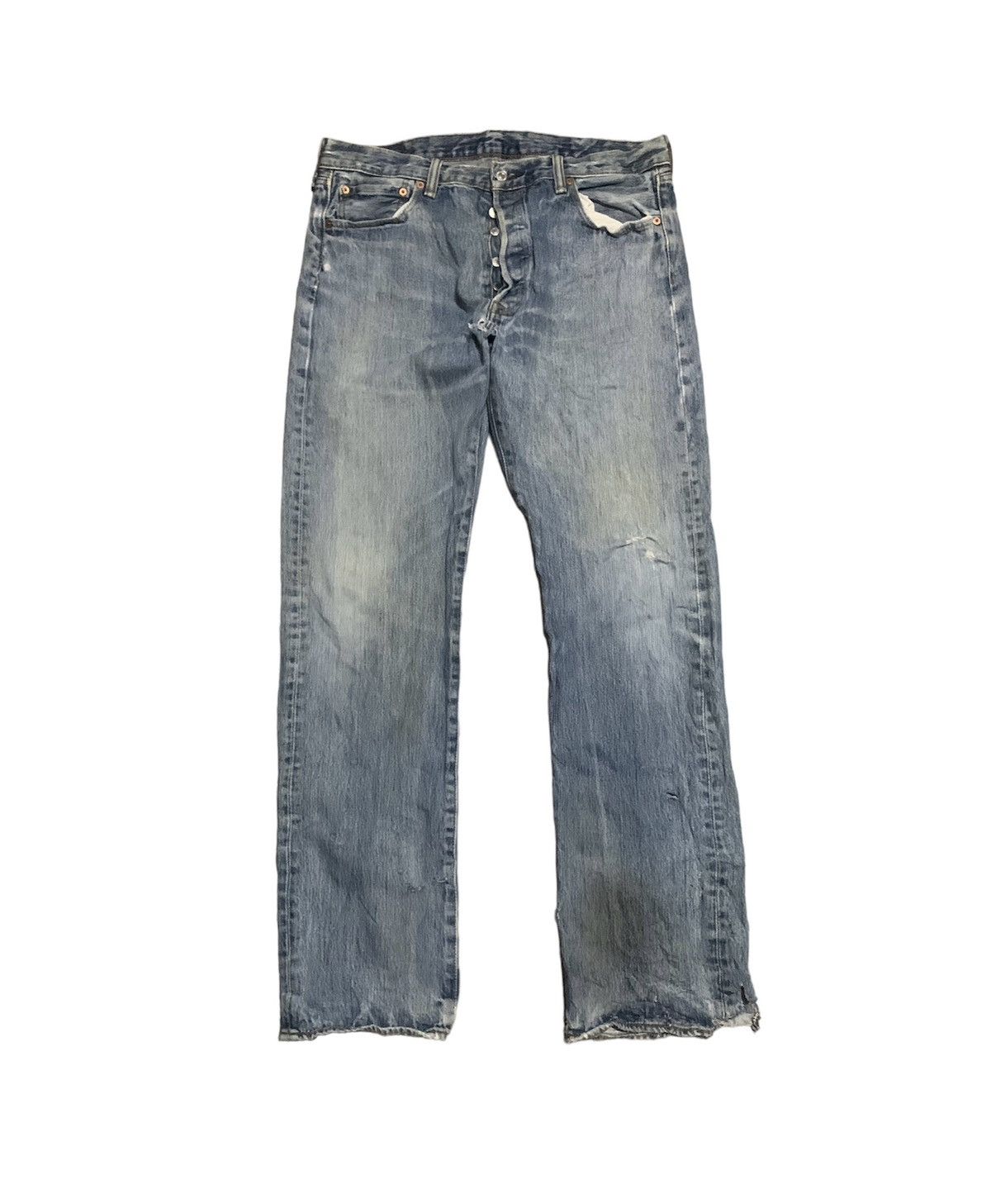 Image of Distressed Denim x Levis Vintage 90's Levis 501 Faded Blue Jeans in Blue Denim, Men's (Size 35)