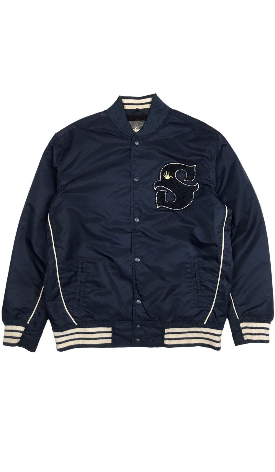 Stussy × Vintage Vintage STUSSY Crown logo bomber varsity style jacket Size US L / EU 52-54 / 3 - 1 Thumbnail