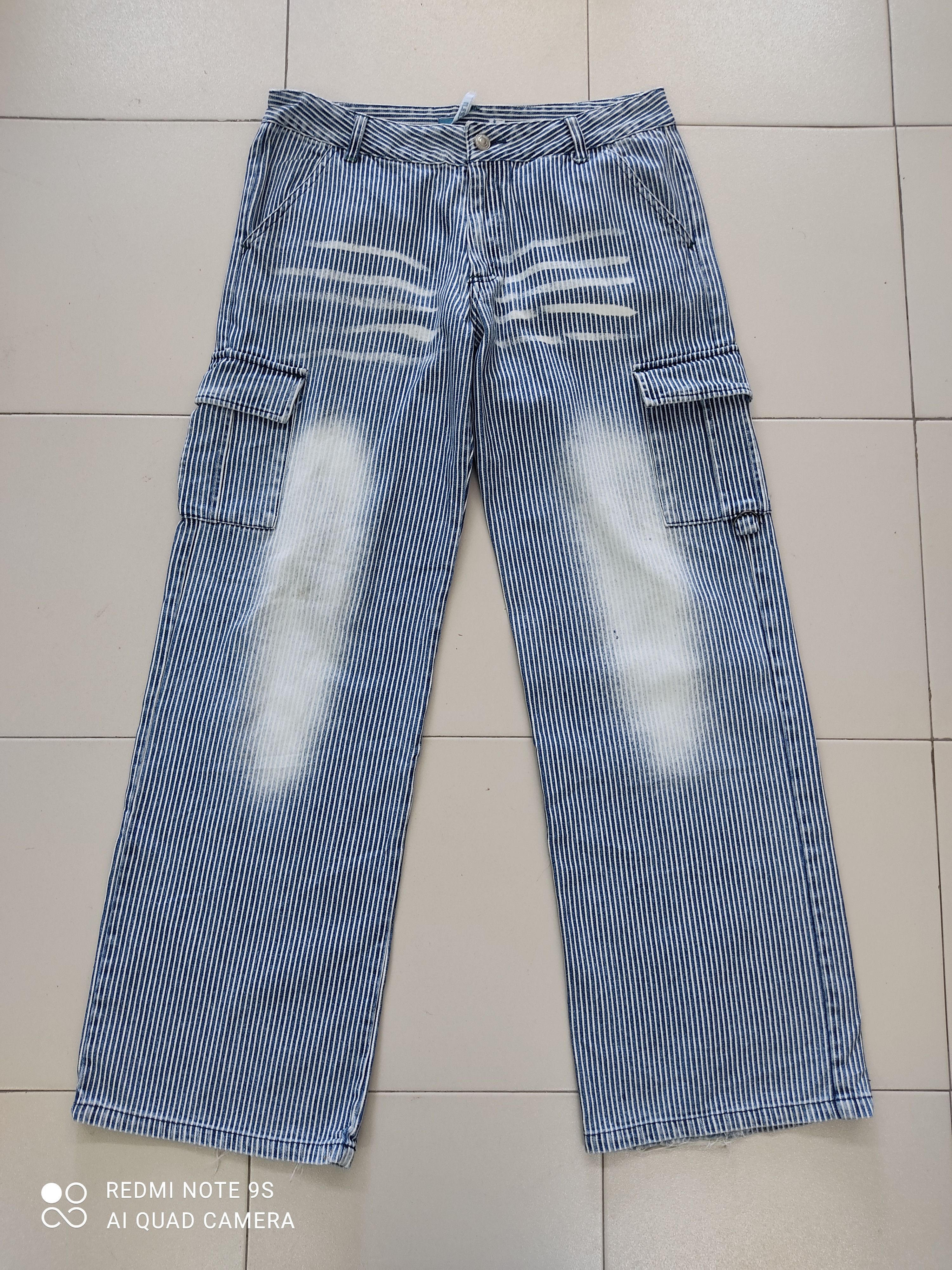 Japanese Brand Blue Stripe Multipocket Utility Cargo Pants Size US 31 - 1 Thumbnail