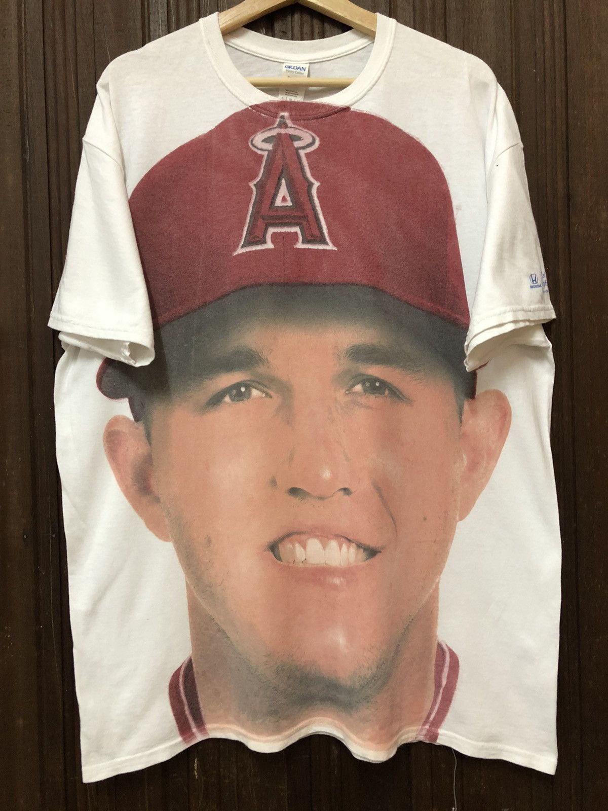 image of Triple A Baseball x Vintage Mike Trout La Angels Megaprint Promotion Tee Shirt in White (Size XL)