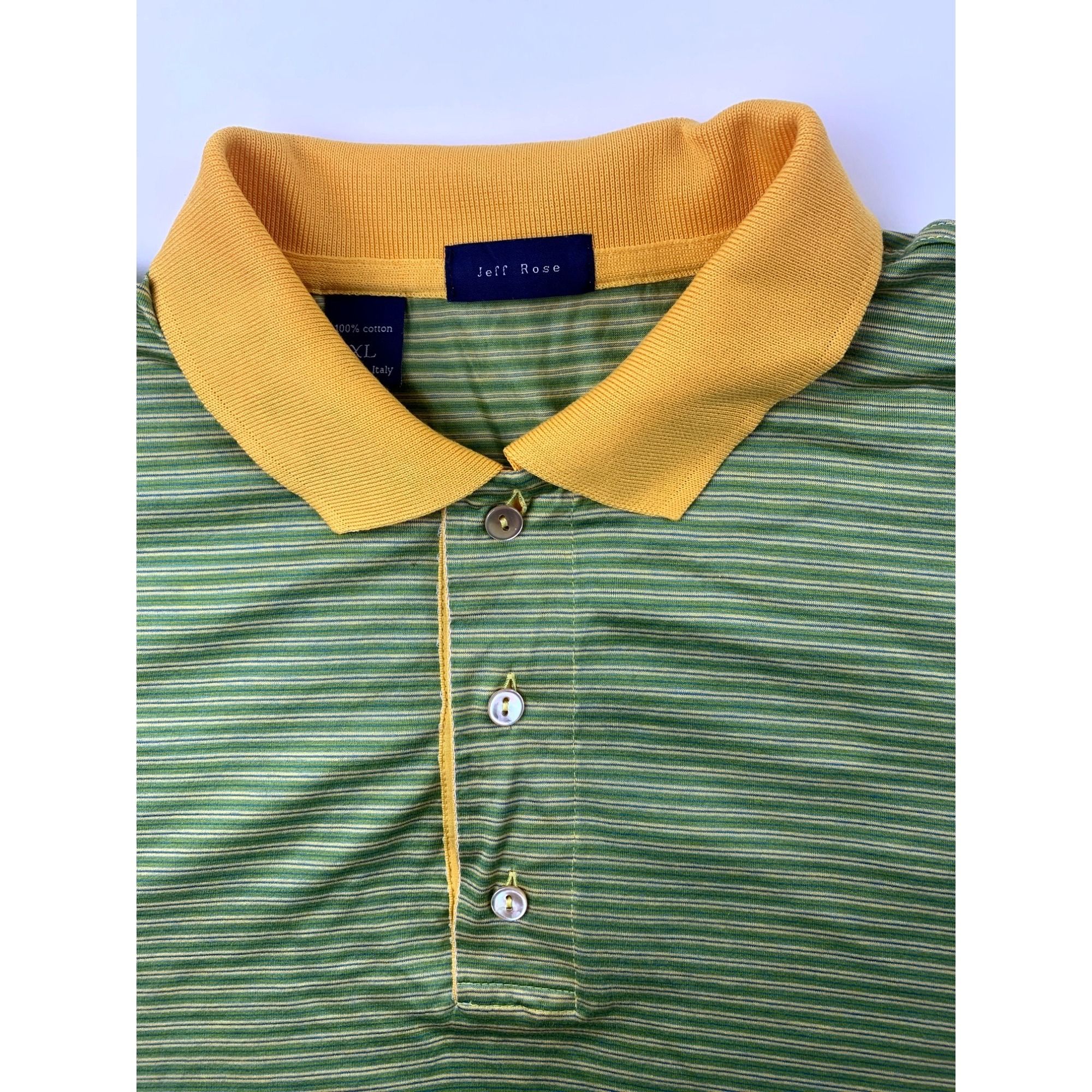 Jeff Rose Jeff Rose Mens Green & Yellow Mercerized Cotton Polo Shirt Size US XL / EU 56 / 4 - 4 Thumbnail