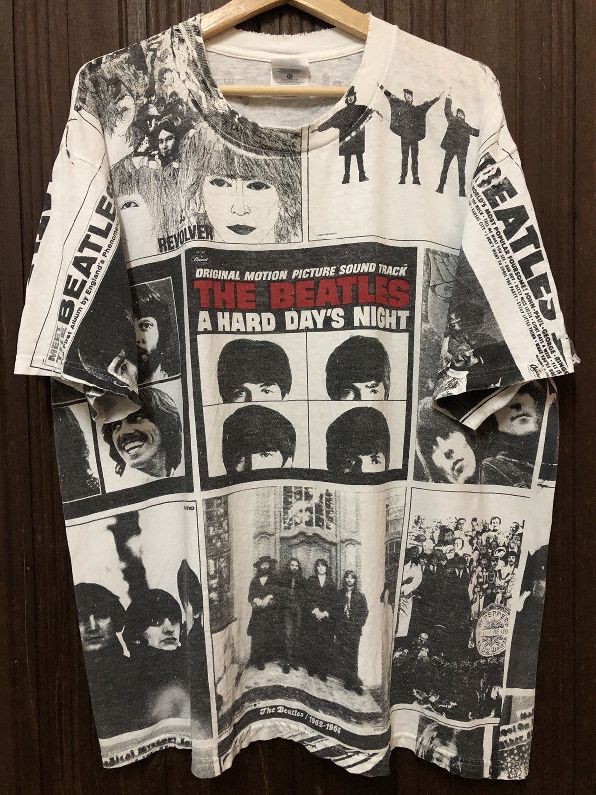 Band Tees × Vintage Vintage 90s The Beatles Rock Band Over Full Print Tee Shirt Size US XL / EU 56 / 4 - 5 Thumbnail