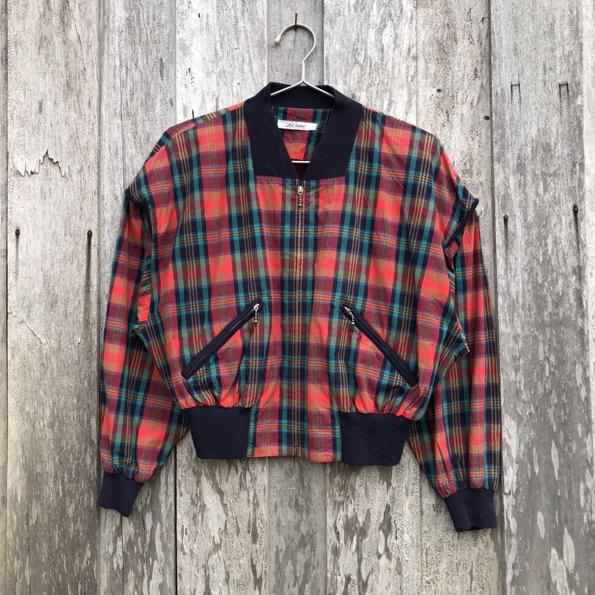 Vintage Lui Chantant Punk Red Plaid Tartan Bomber Jacket