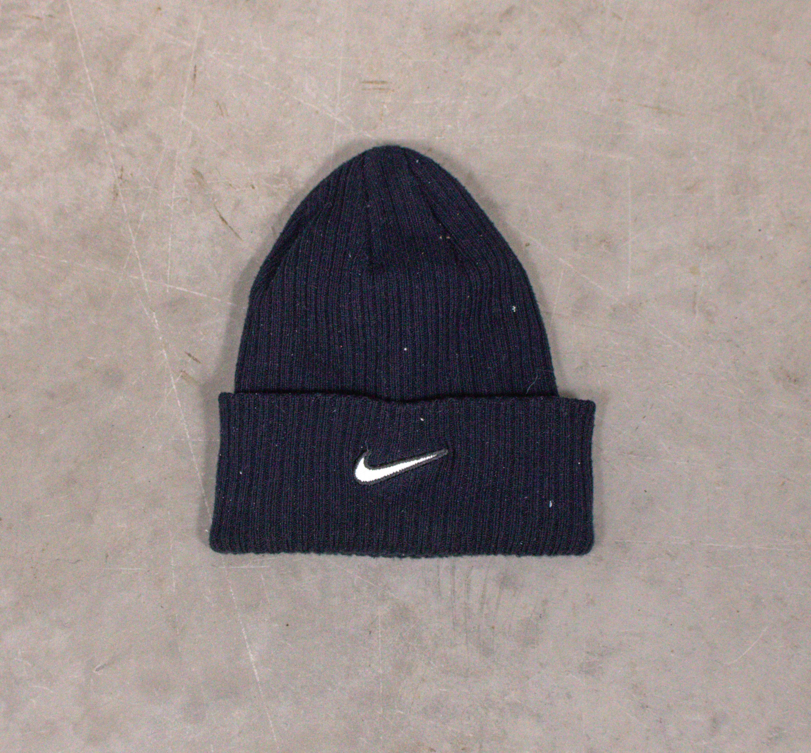 Nike × Vintage Y2K 2000s Nike Stroked Swoosh Navy Black Beanie Size ONE SIZE - 2 Thumbnail