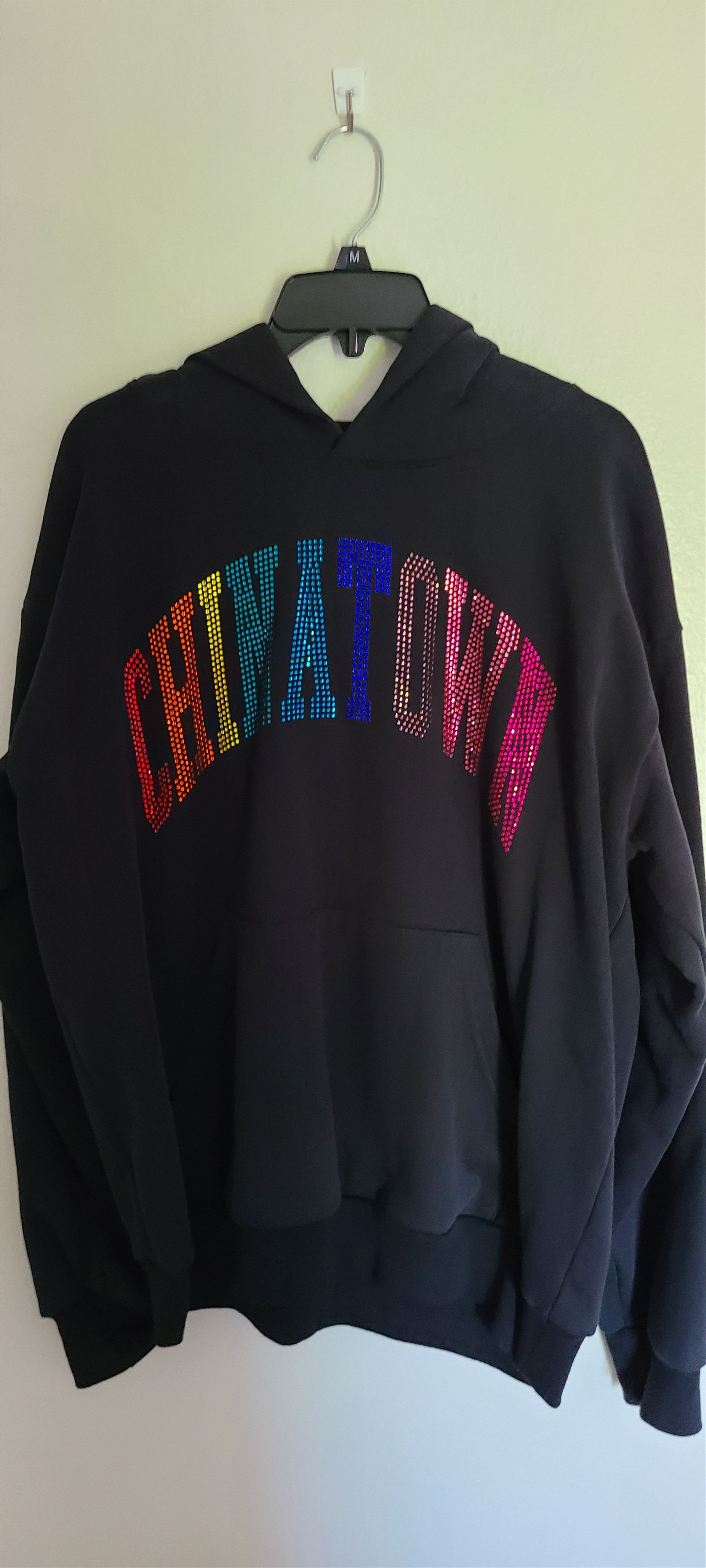 image of Market Rainbow Rhinestone Hoodie in Black, Men's (Size Large)
