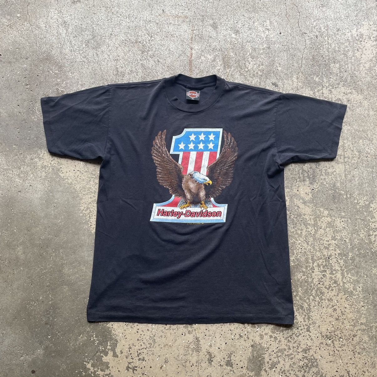 00'S Harley-Davidson Eagle Pattern Motorcycle Bike T-shirt Made in USA Men's L /eaa448614