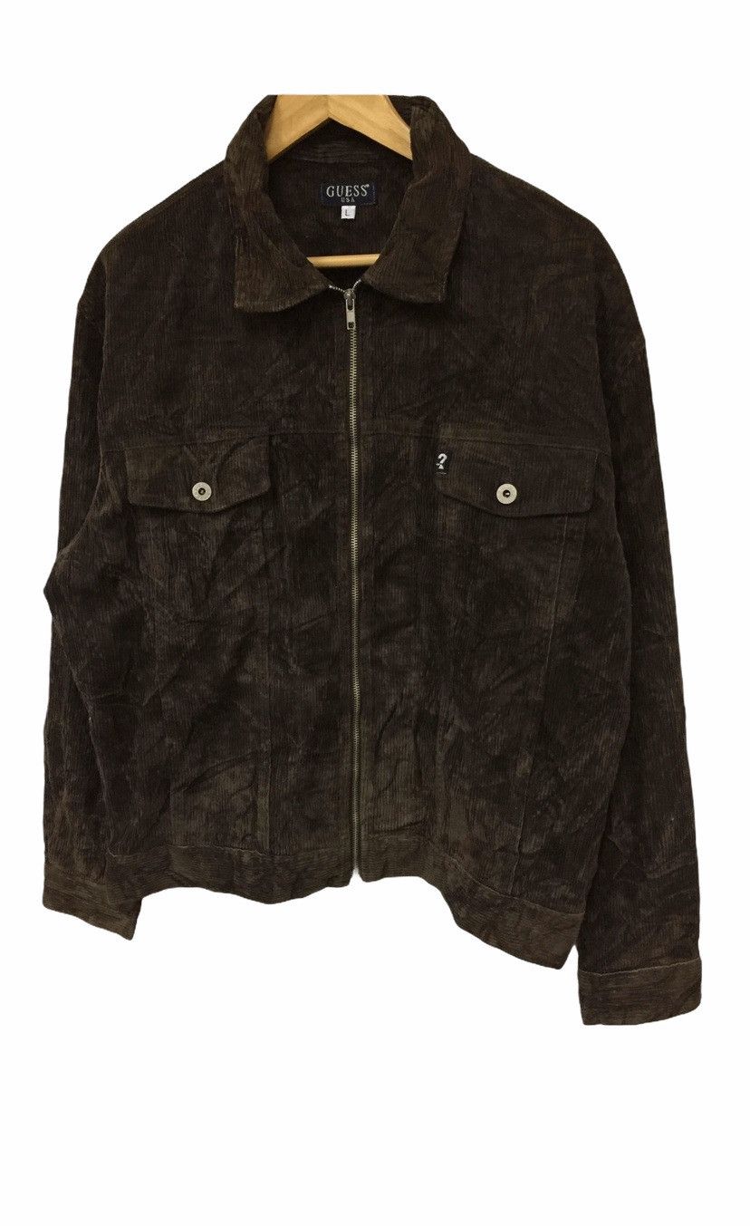 image of 90's Guess Zipper Corduroy Jacket in Brown, Men's (Size Large)