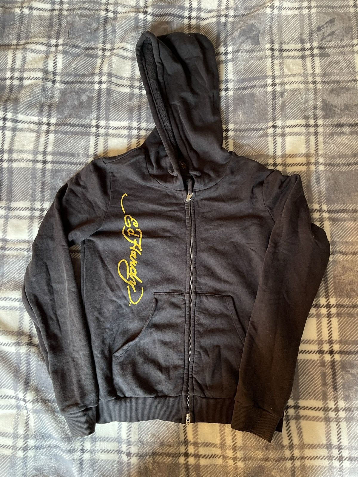 image of Rhinestone Ed Hardy Hoodie in Charcoal, Men's (Size Small)