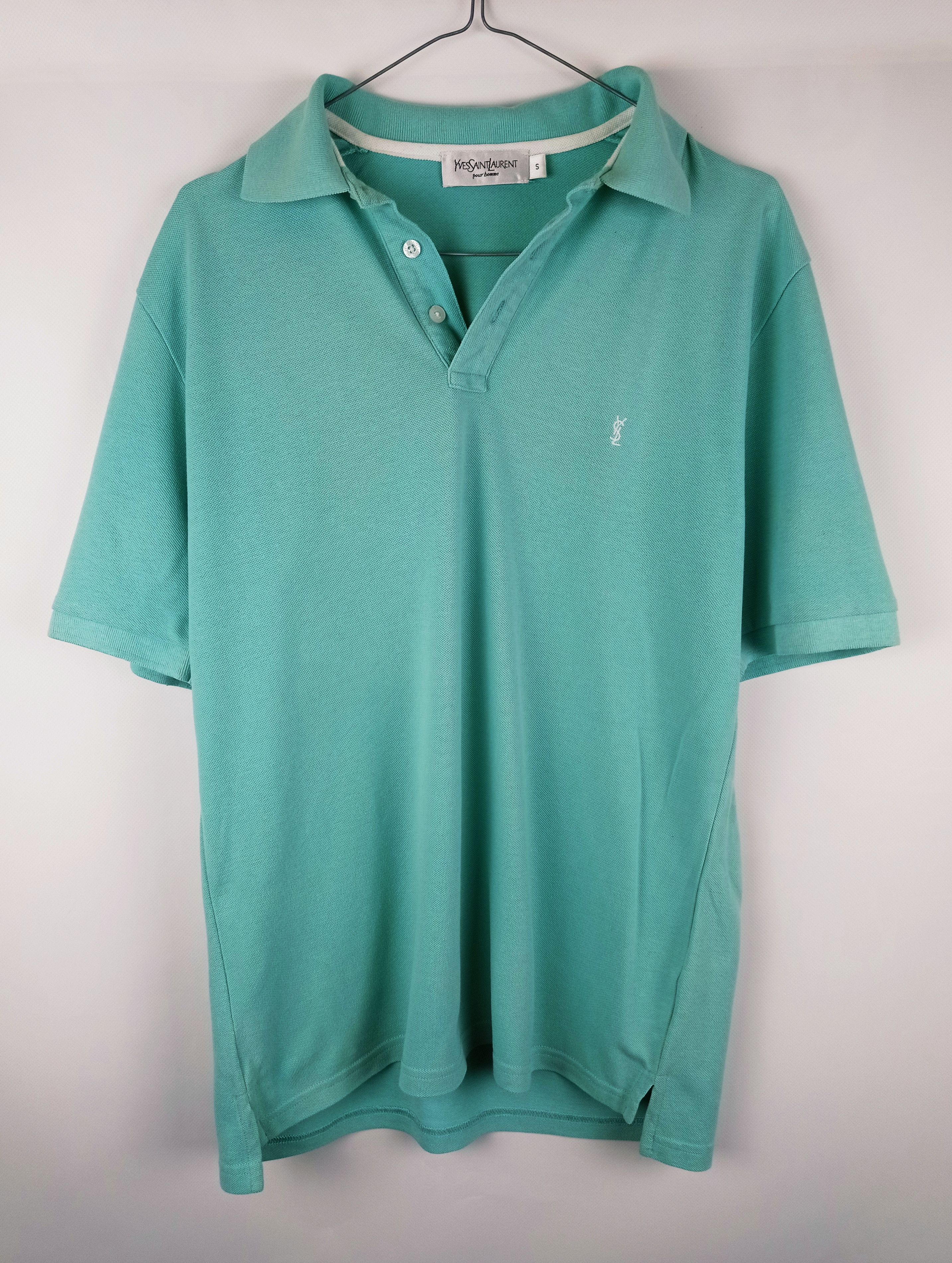 Yves Saint Laurent Pour Homme Logo Teal Polo T-shirt