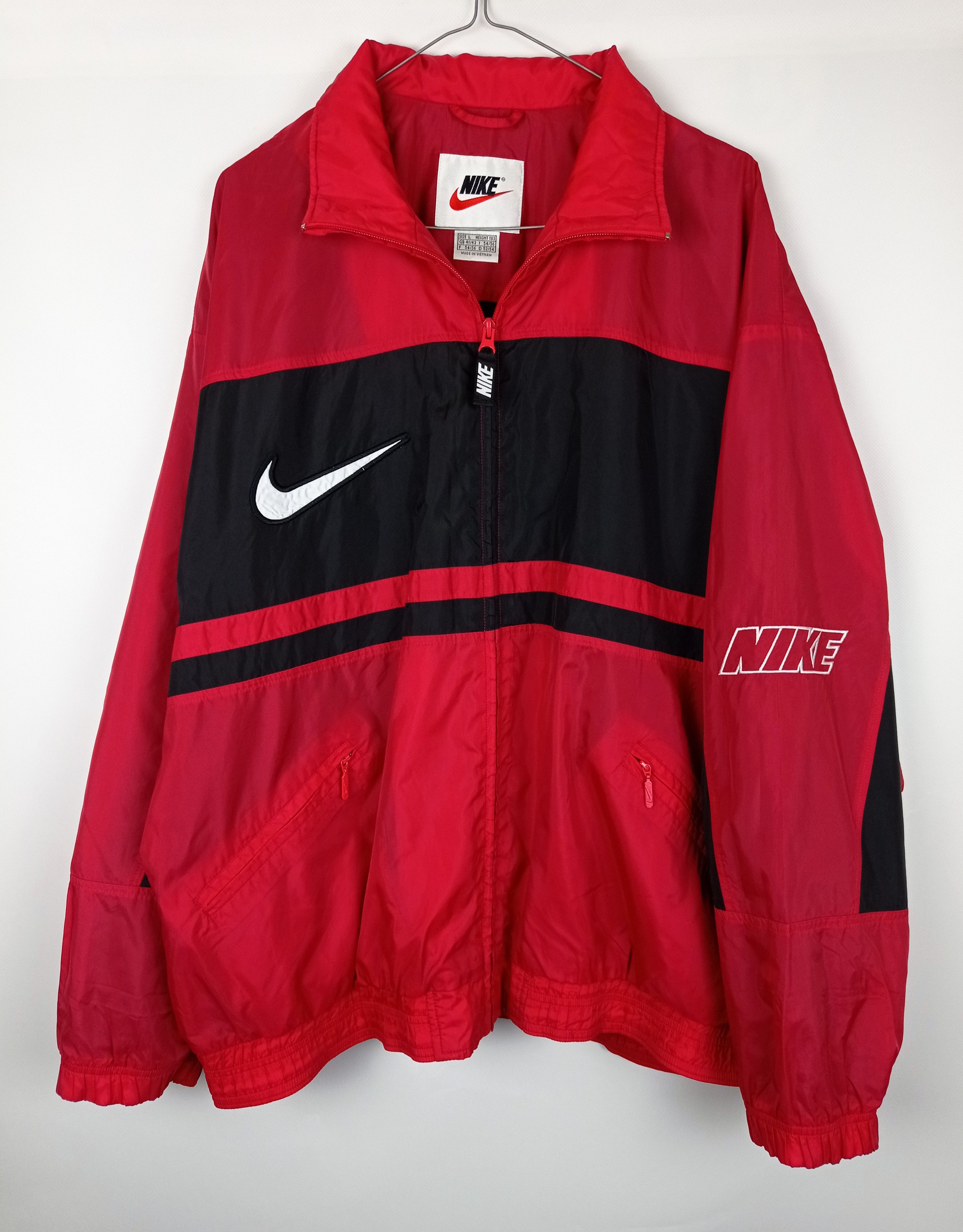 Nike 90s Vintage Nike Big Swoosh Logo Red Track Jacket Size US L / EU 52-54 / 3 - 1 Thumbnail