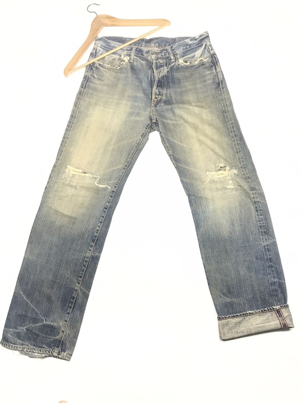 image of Vintage Selvage Omnigod Grunge Distressed Denim in Blue, Men's (Size 32)