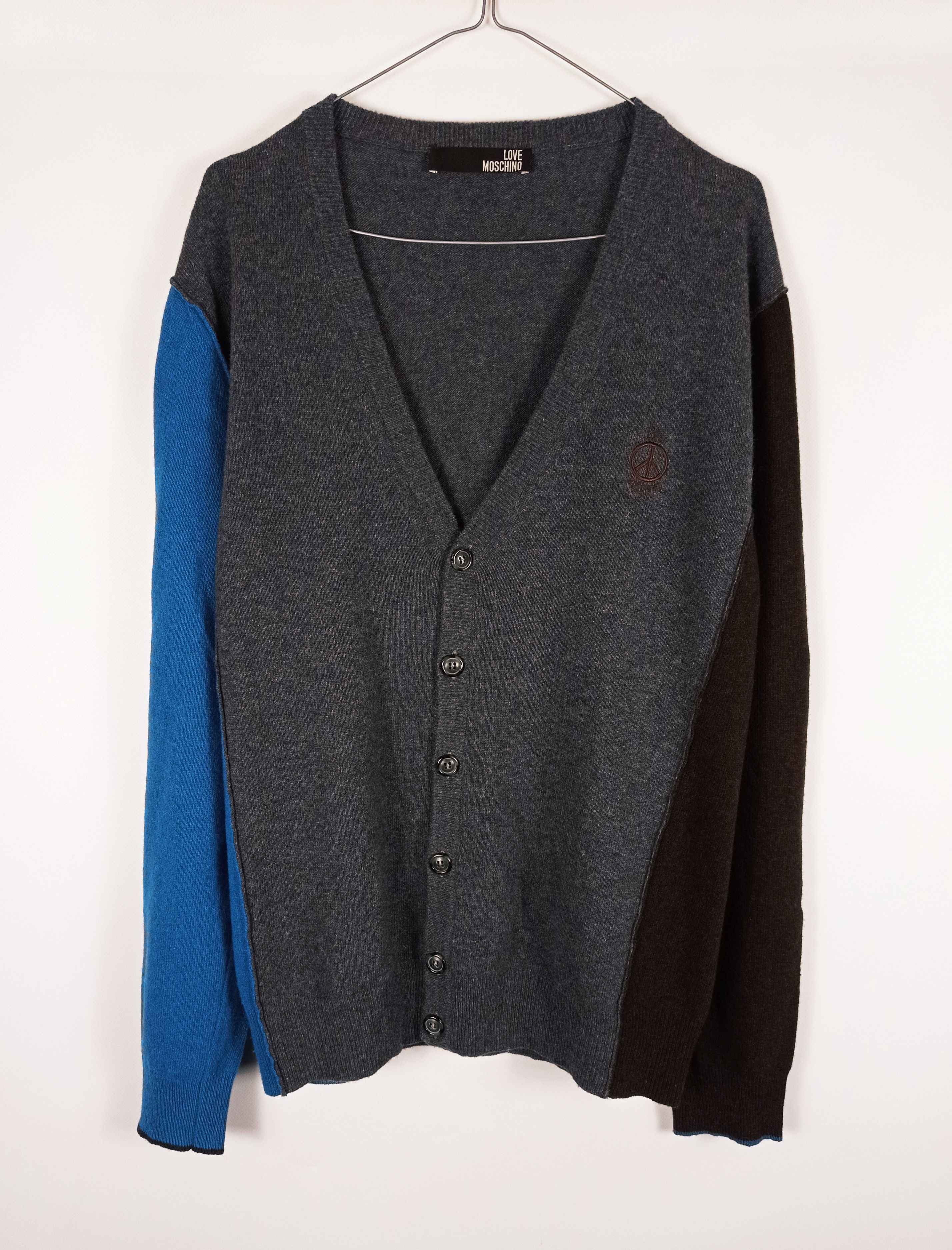 Moschino Moschino Lana Wool Two Toned Sleeves Logo Cardigan Size US L / EU 52-54 / 3 - 1 Thumbnail