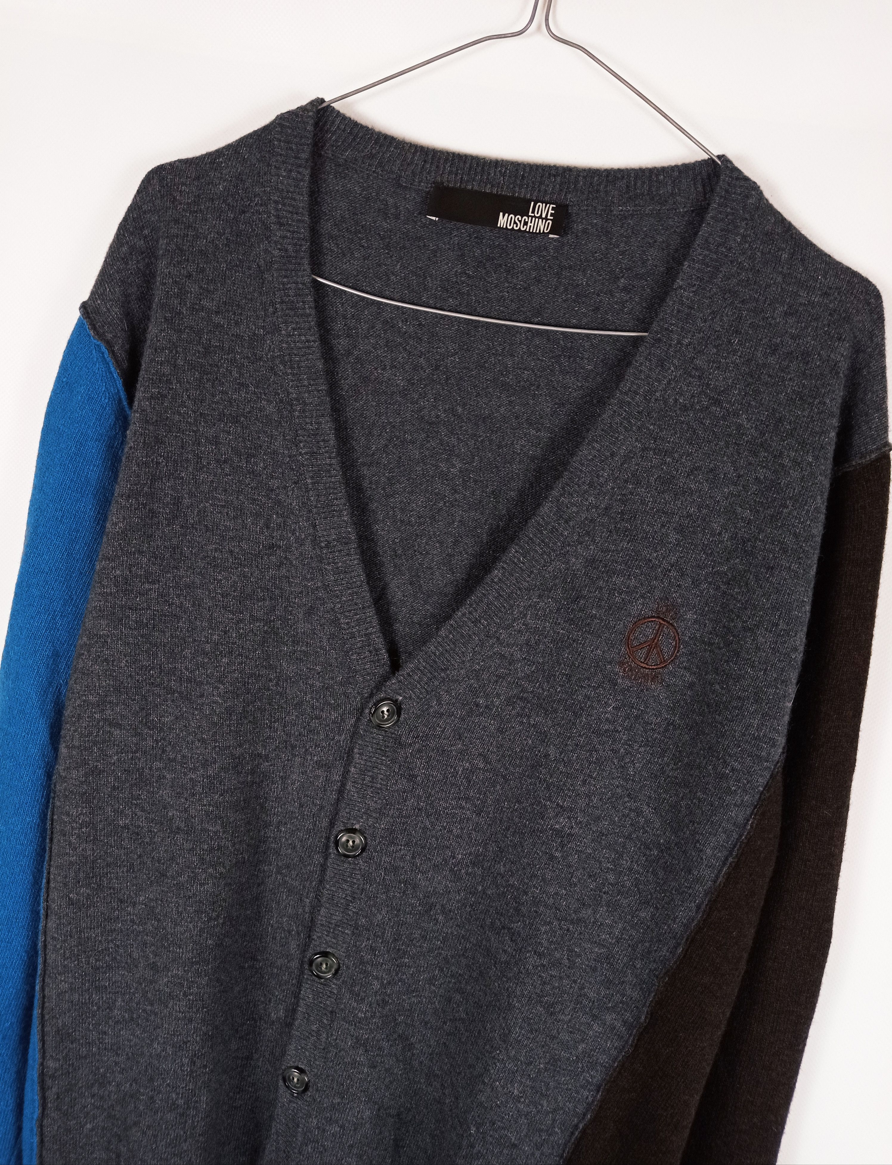 Moschino Moschino Lana Wool Two Toned Sleeves Logo Cardigan Size US L / EU 52-54 / 3 - 2 Thumbnail