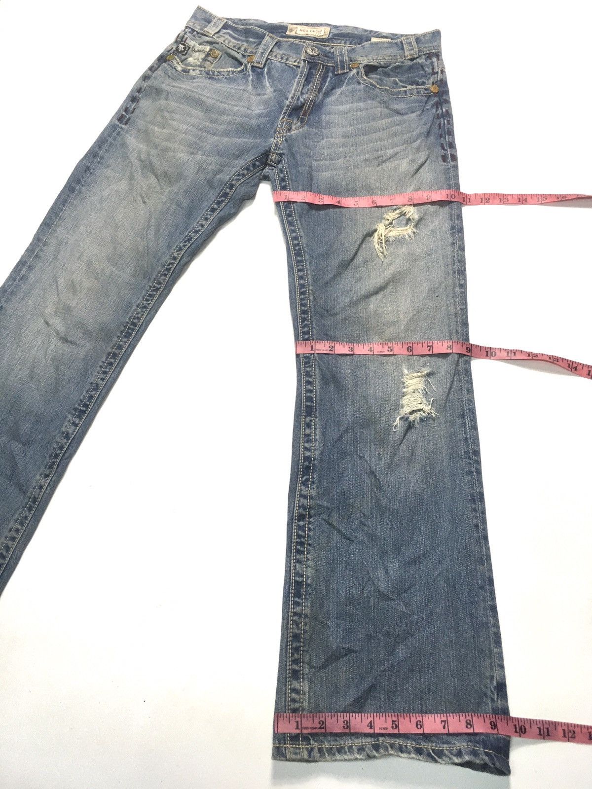 Japanese Brand × Vintage Vintage Mek leisure en roote distressed denim Size US 34 / EU 50 - 4 Thumbnail