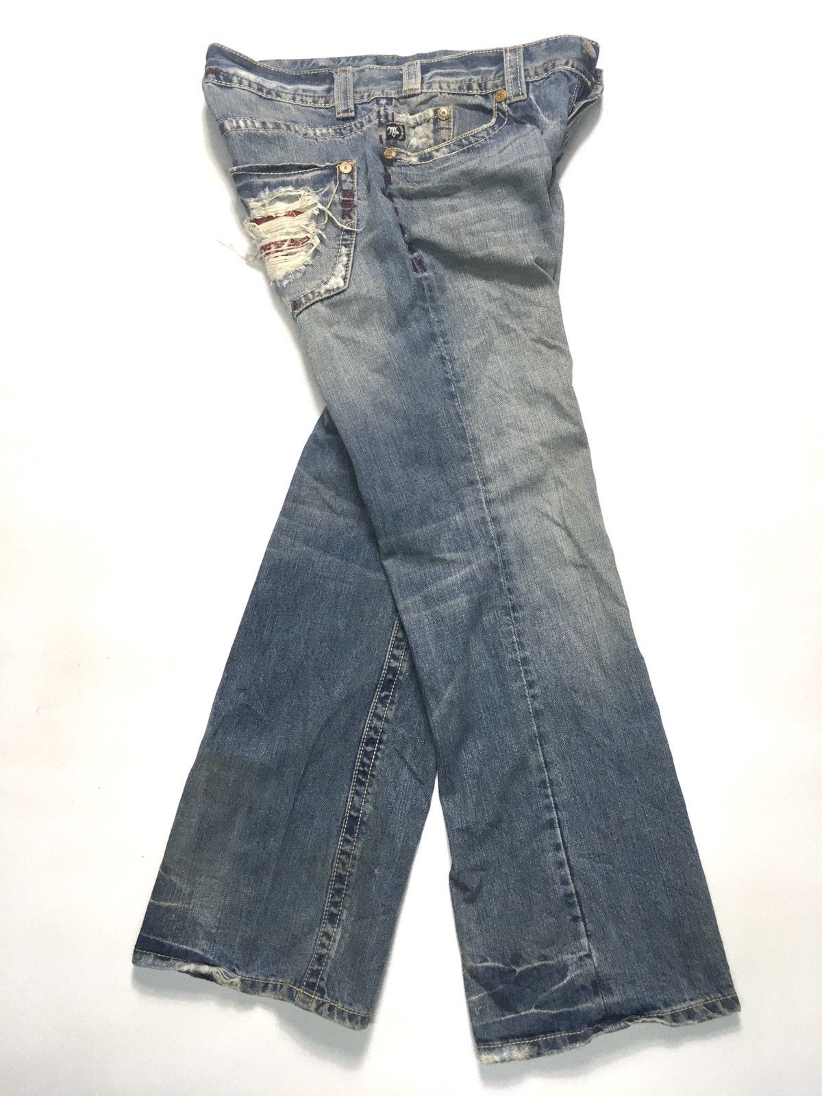 Japanese Brand × Vintage Vintage Mek leisure en roote distressed denim Size US 34 / EU 50 - 7 Thumbnail