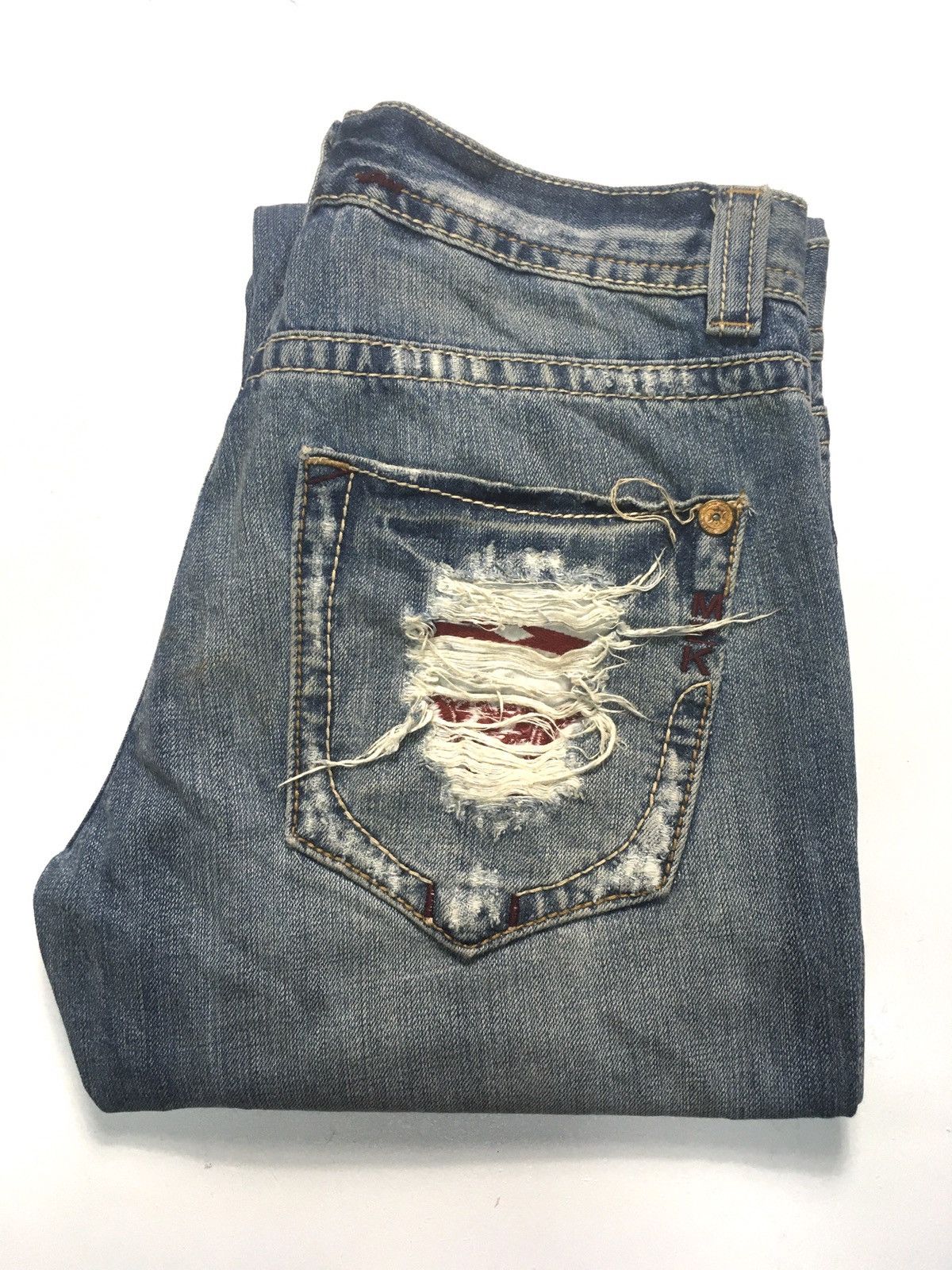 Japanese Brand × Vintage Vintage Mek leisure en roote distressed denim Size US 34 / EU 50 - 1 Thumbnail