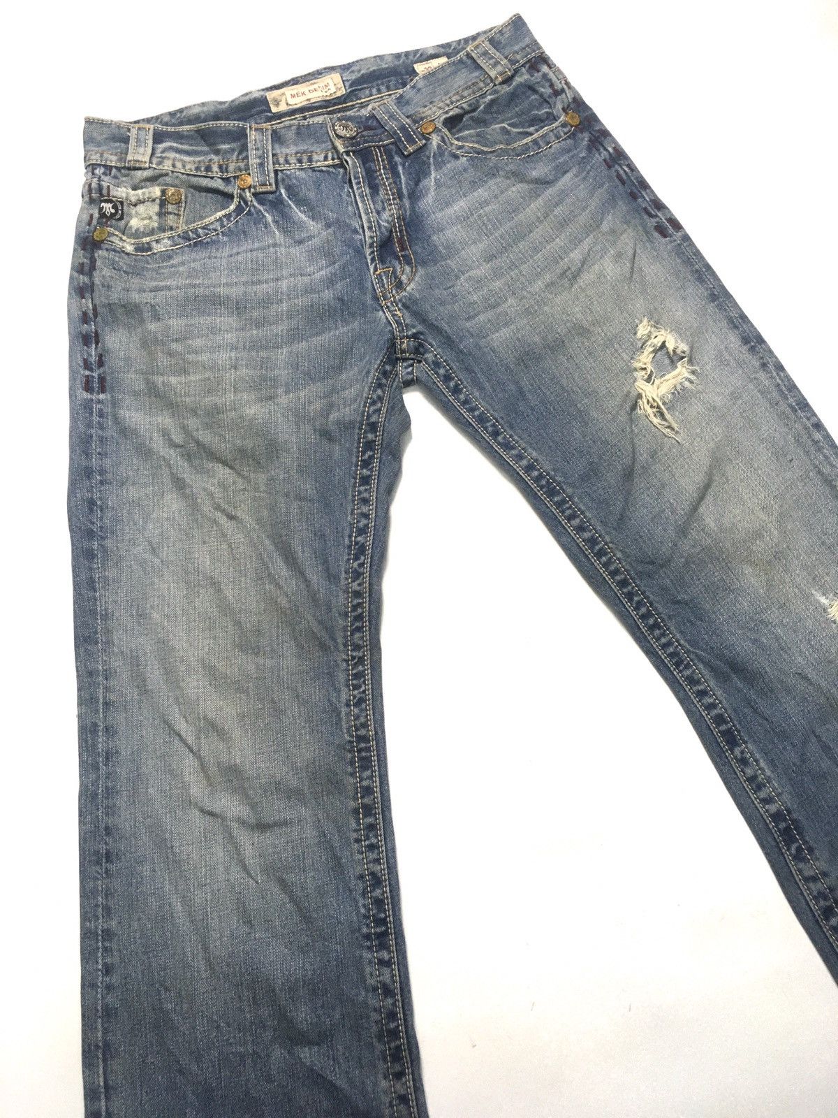 Japanese Brand × Vintage Vintage Mek leisure en roote distressed denim Size US 34 / EU 50 - 5 Thumbnail