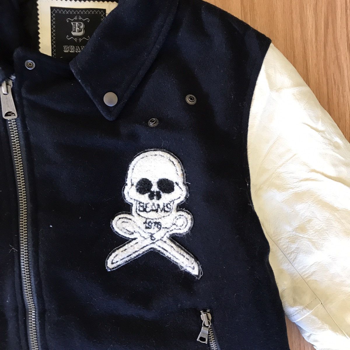 Beams Plus 🔥BEAMS ASYMMETRIC SKULL SKELETON VARSITY BOMBER JACKET Size US S / EU 44-46 / 1 - 8 Thumbnail