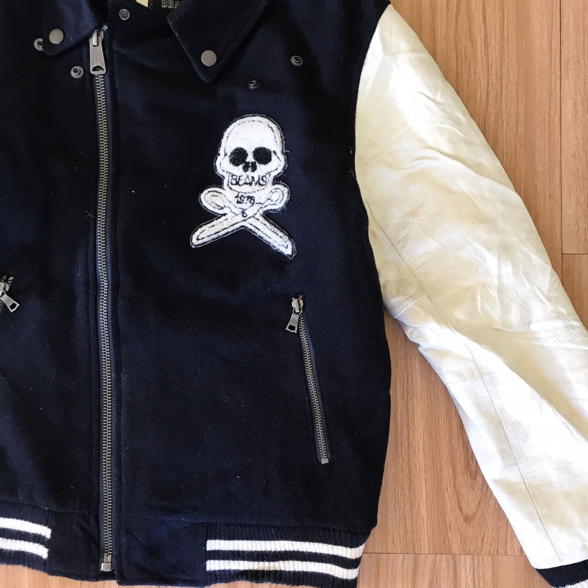 Beams Plus 🔥BEAMS ASYMMETRIC SKULL SKELETON VARSITY BOMBER JACKET Size US S / EU 44-46 / 1 - 4 Thumbnail