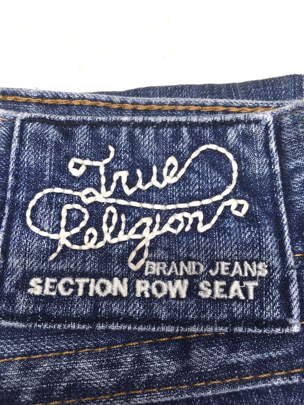 True Religion × Vintage TR Flare leather trim arcuate backpocket distresed denim Size US 29 - 17 Thumbnail