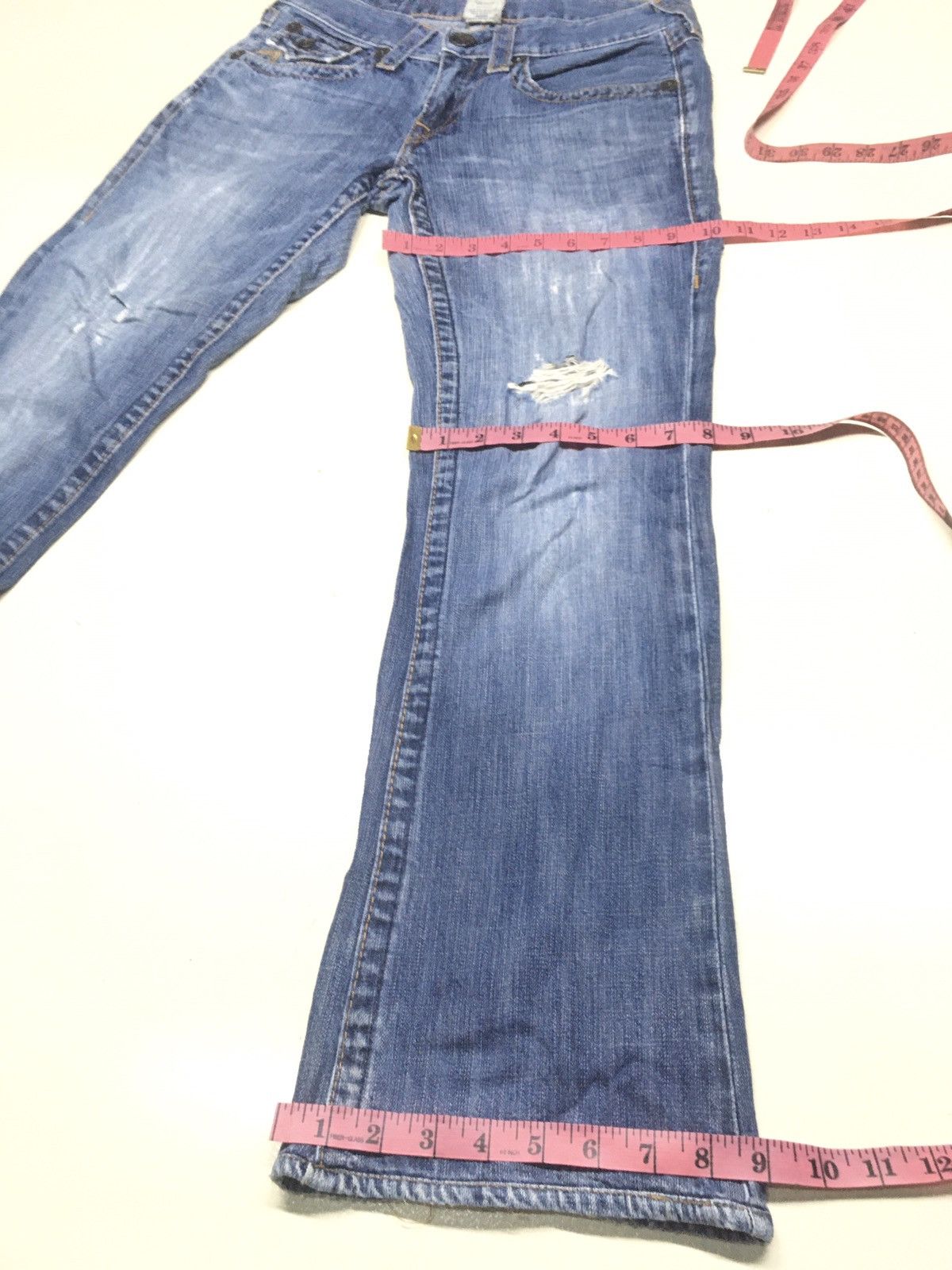 True Religion × Vintage TR Flare leather trim arcuate backpocket distresed denim Size US 29 - 5 Thumbnail