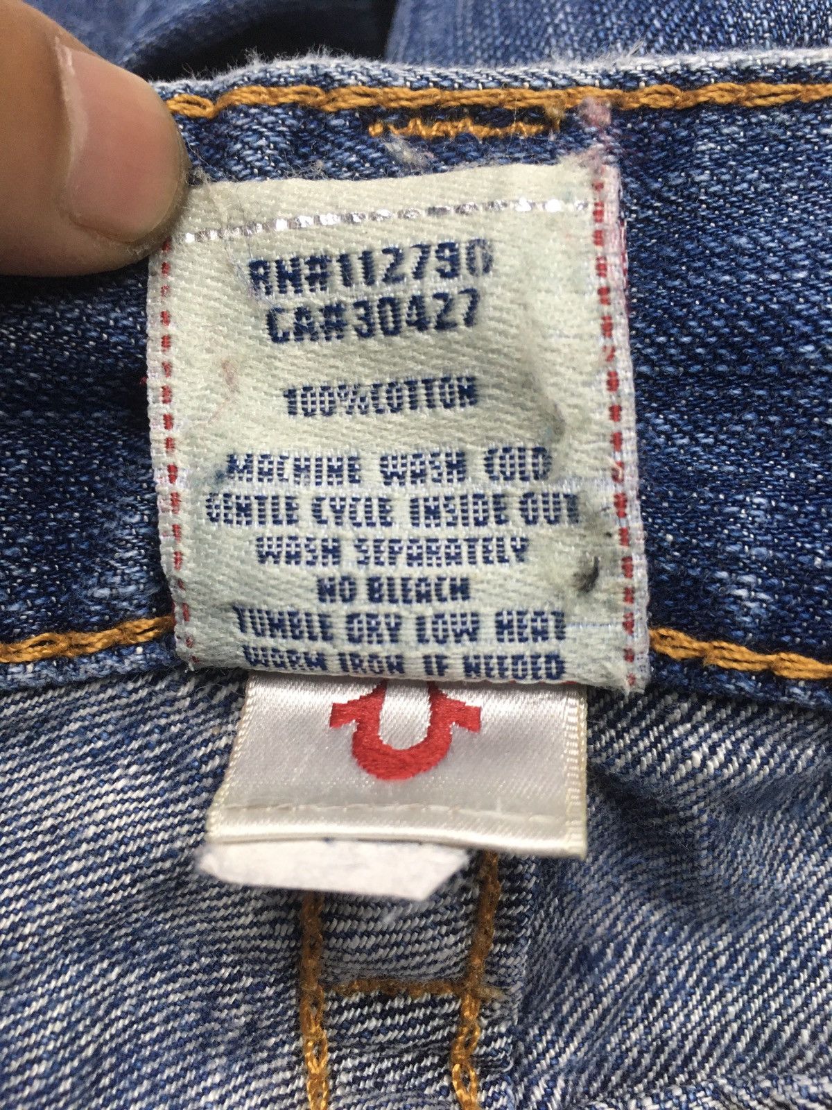 True Religion × Vintage TR Flare leather trim arcuate backpocket distresed denim Size US 29 - 15 Thumbnail