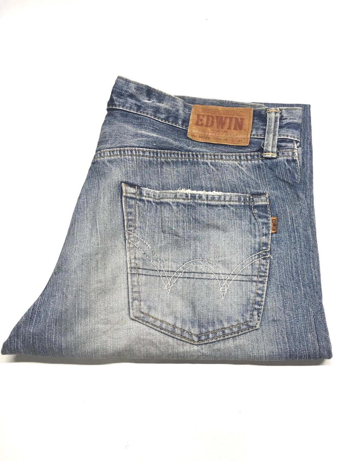 image of Distressed Denim x Edwin Vintage Edwin 505Zx Distressed Selvage Denim in Blue, Men's (Size 34)