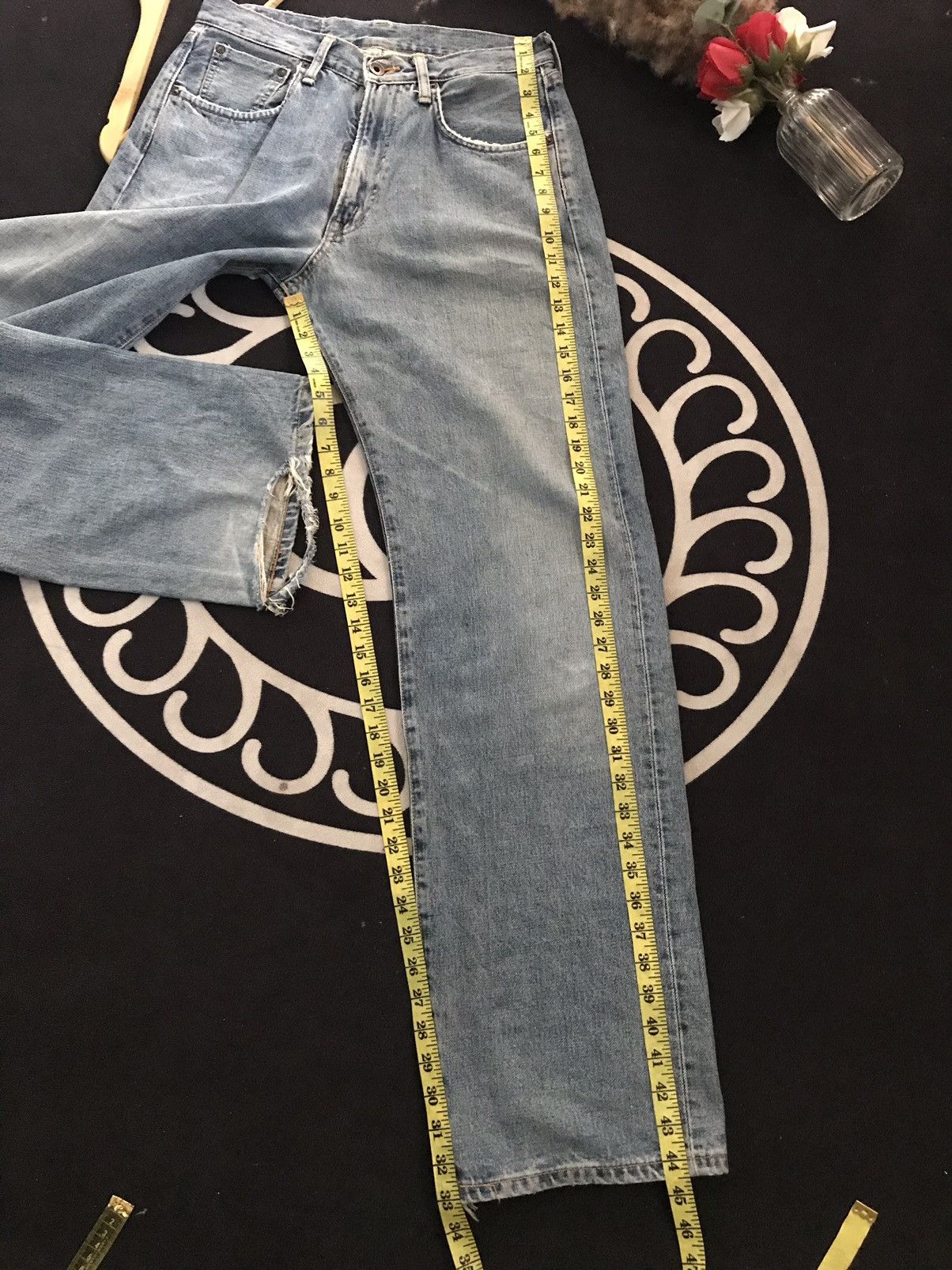 Edwin × Salvage × Vintage VINTAGE SELVAGE EDWIN 505 BLUE WASH DISTRESSED DENIM Size US 30 / EU 46 - 20 Thumbnail