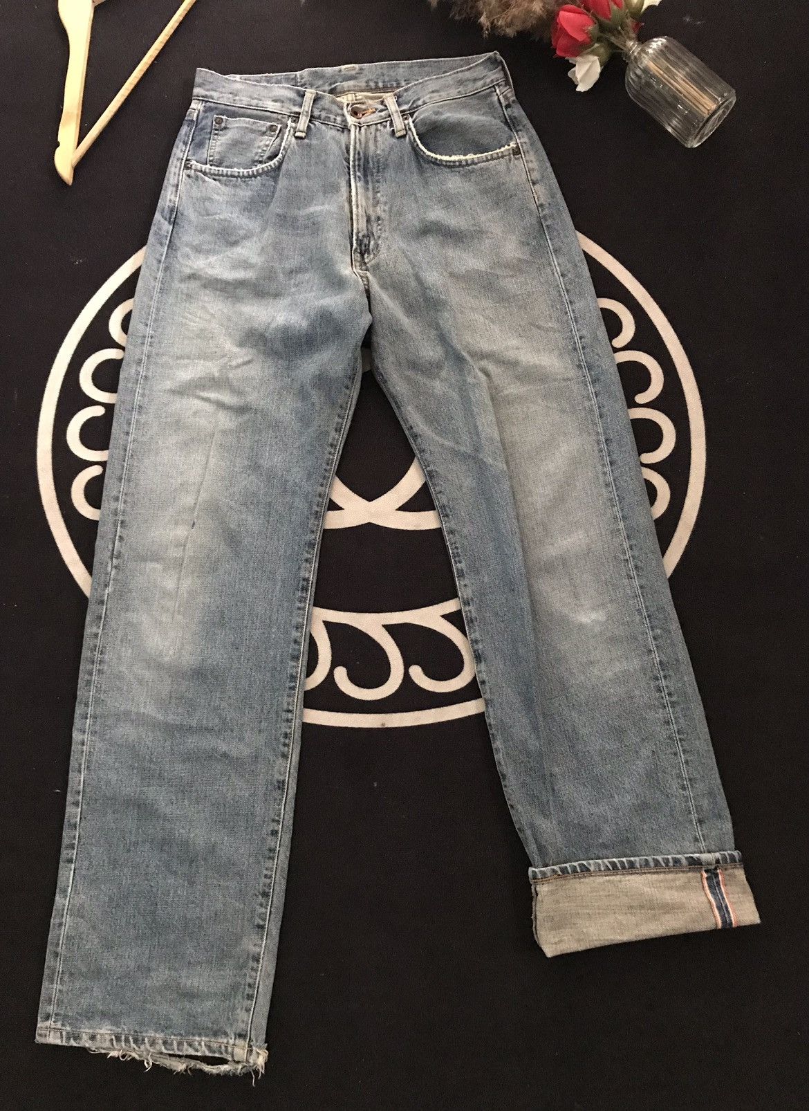 Edwin × Salvage × Vintage VINTAGE SELVAGE EDWIN 505 BLUE WASH DISTRESSED DENIM Size US 30 / EU 46 - 1 Thumbnail