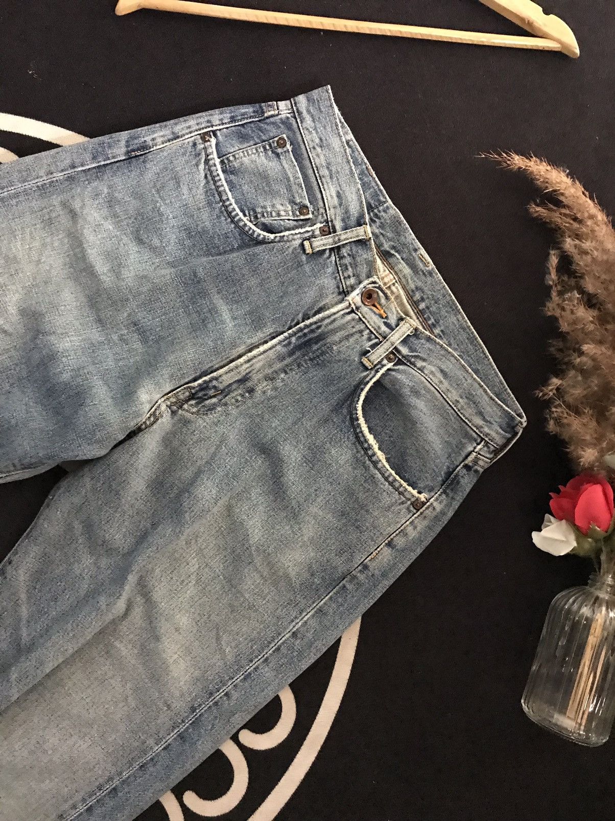 Edwin × Salvage × Vintage VINTAGE SELVAGE EDWIN 505 BLUE WASH DISTRESSED DENIM Size US 30 / EU 46 - 2 Thumbnail